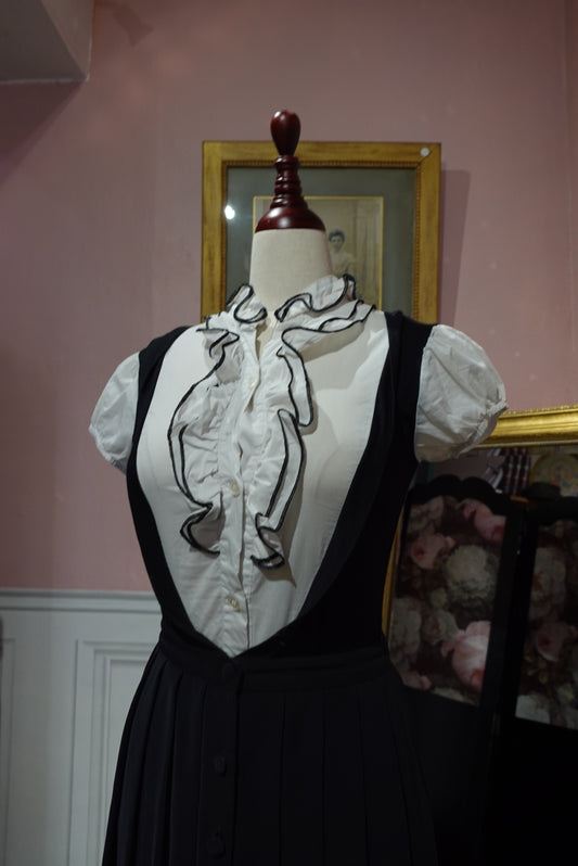 Top "Trompe l'Œil" Vintage Y2K - Corset Noir & Volants Blancs (Mim)