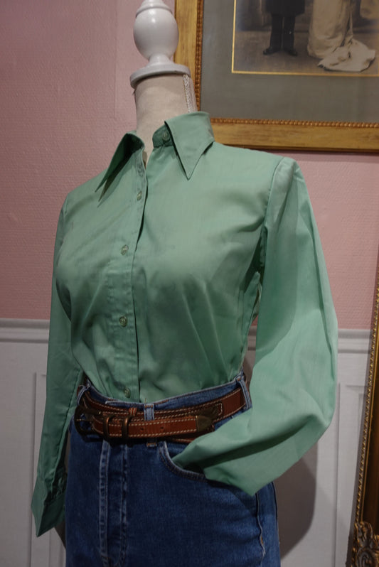 Chemise 70s "Menthe à l'eau" - Col Pelle à Tarte