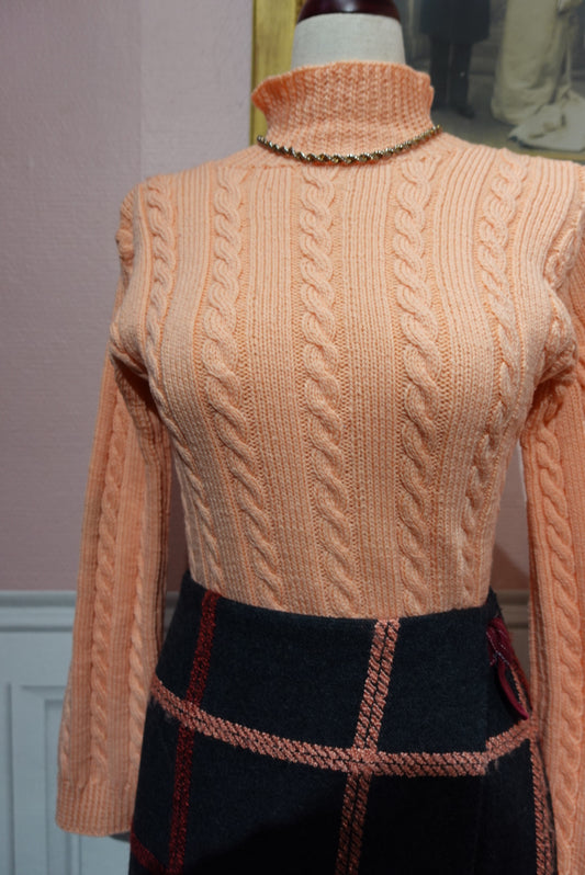 Pull Vintage Fait Main en Maille Torsadée - Rose Saumon
