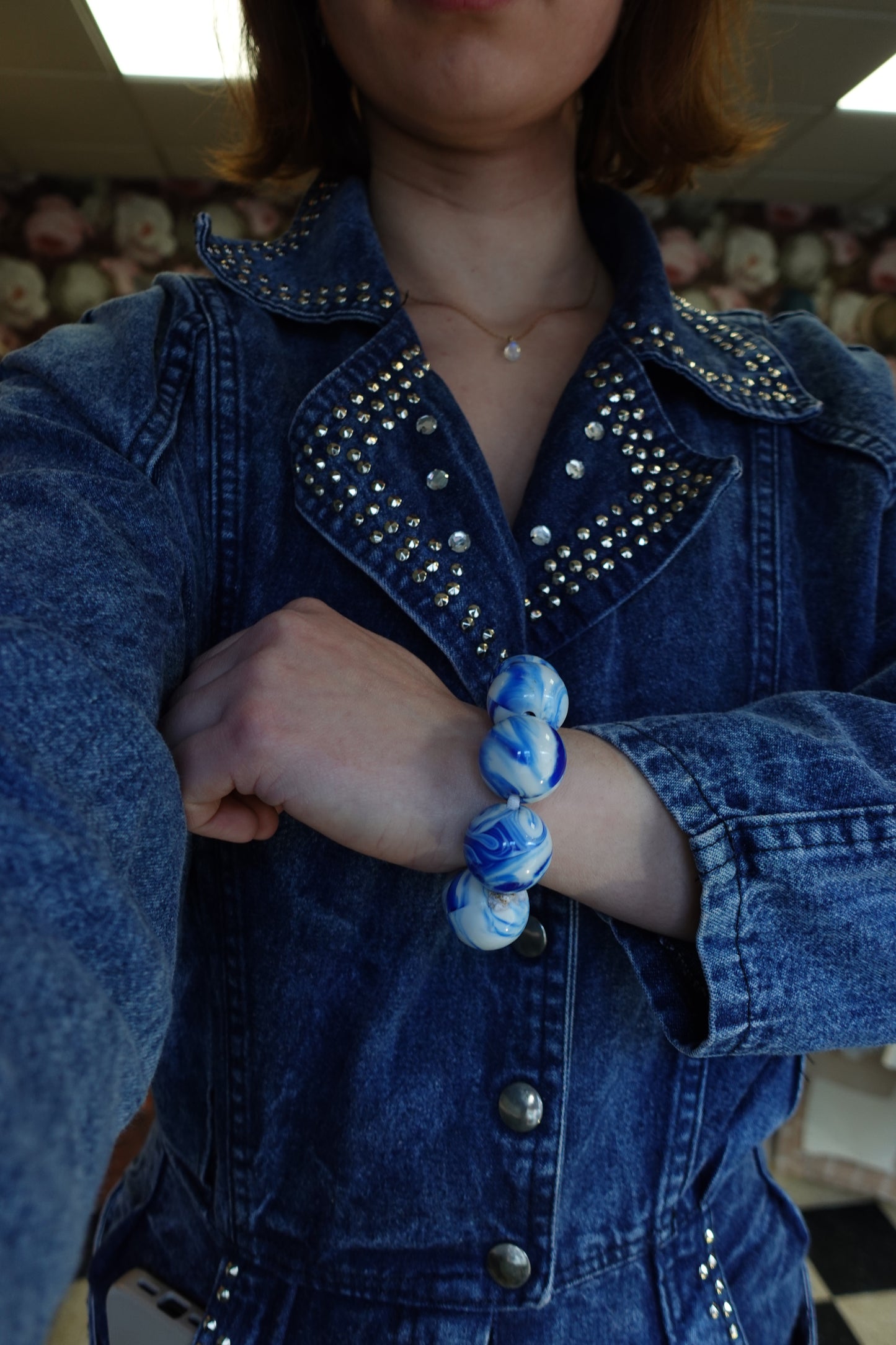 Bracelet "Chunky" Marbré - Bleu & Blanc