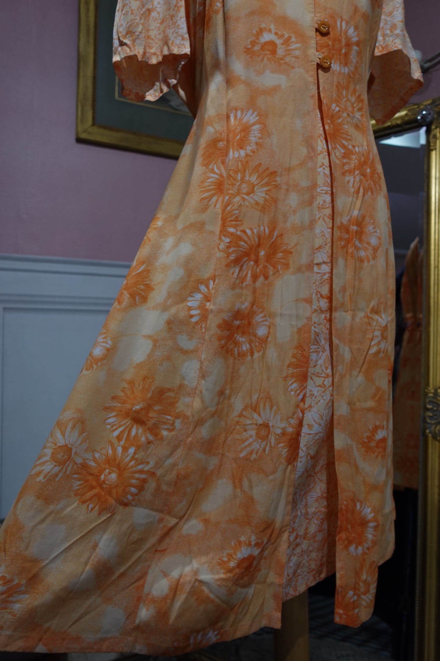Robe Midi Vintage "Mandarine Florale" – Ajustable & Fluide
