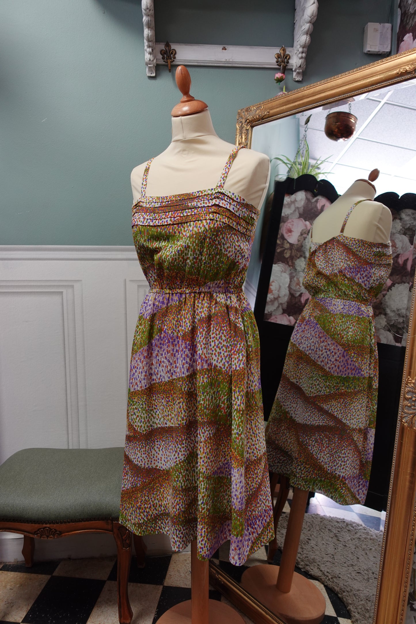 : Robe midi fluide – Crêpe Texturé Vintage 1980s