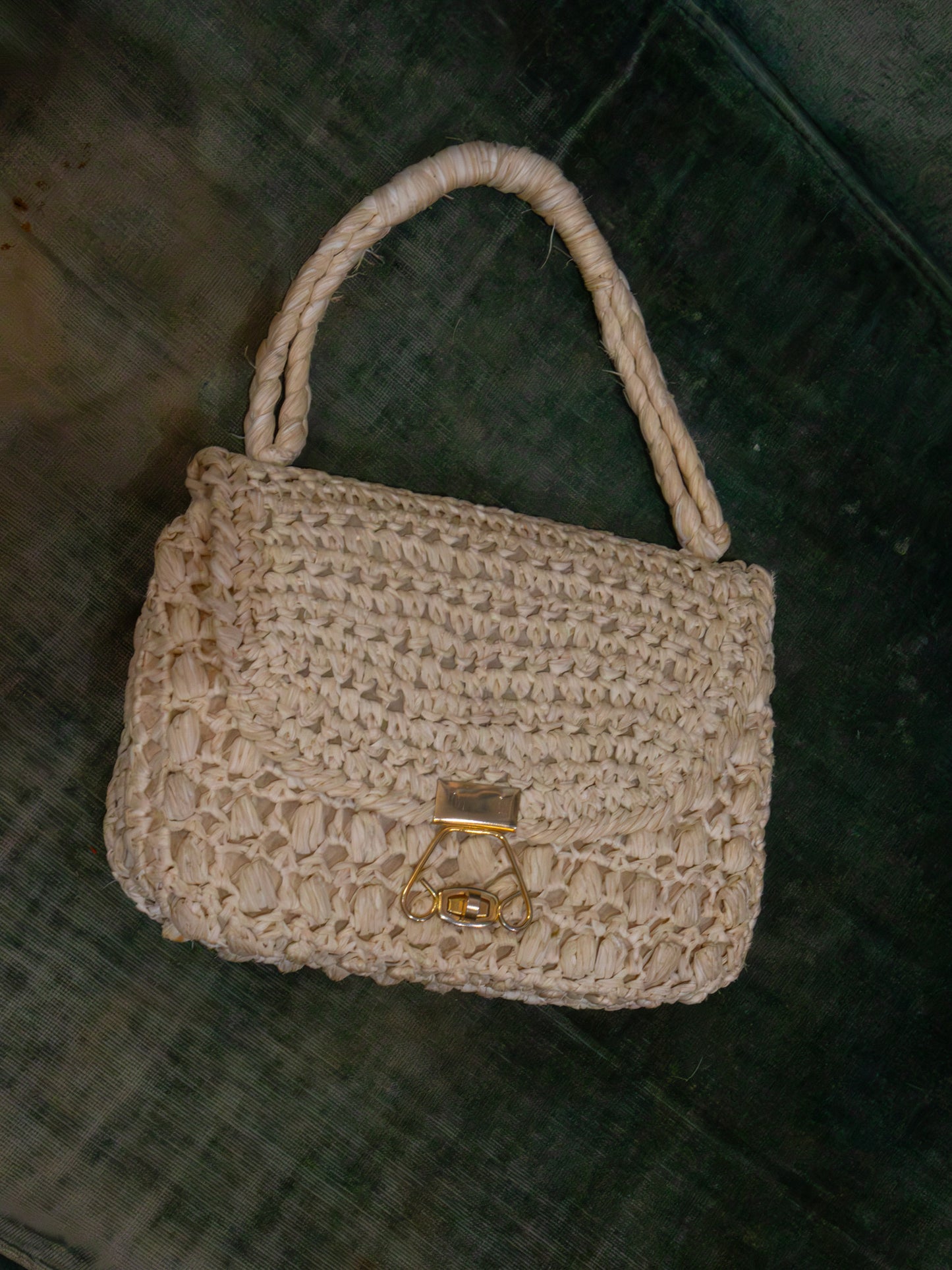 Sac Mallette Vintage en Osier Tressé & Métal Doré (Circa 1970/1980)