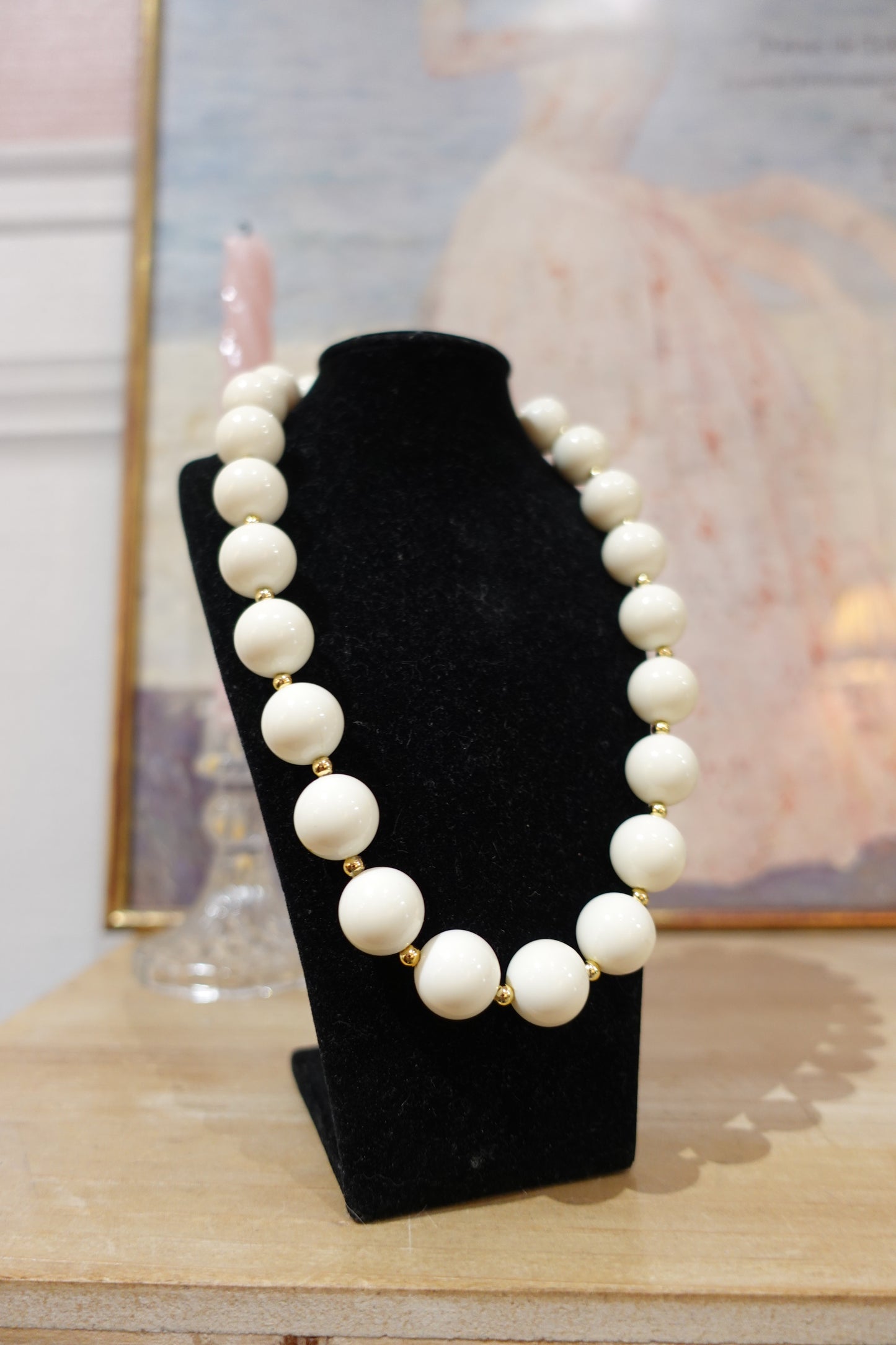 Collier vintage en perles blanches – Années 80 – 45 cm