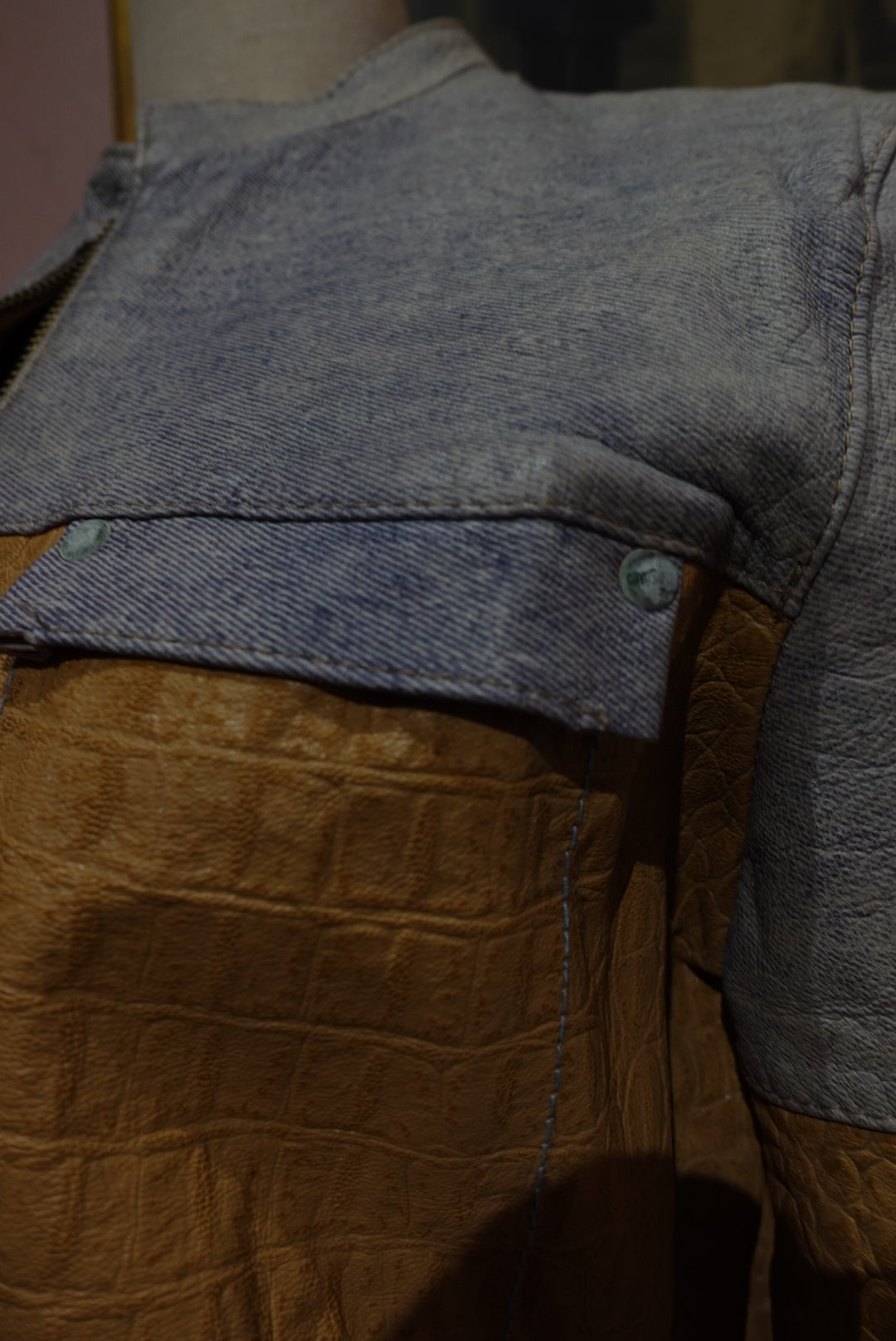 Le Biker "Cavalli" — Cuir Croco & Effet Denim (Luxe Vintage)
