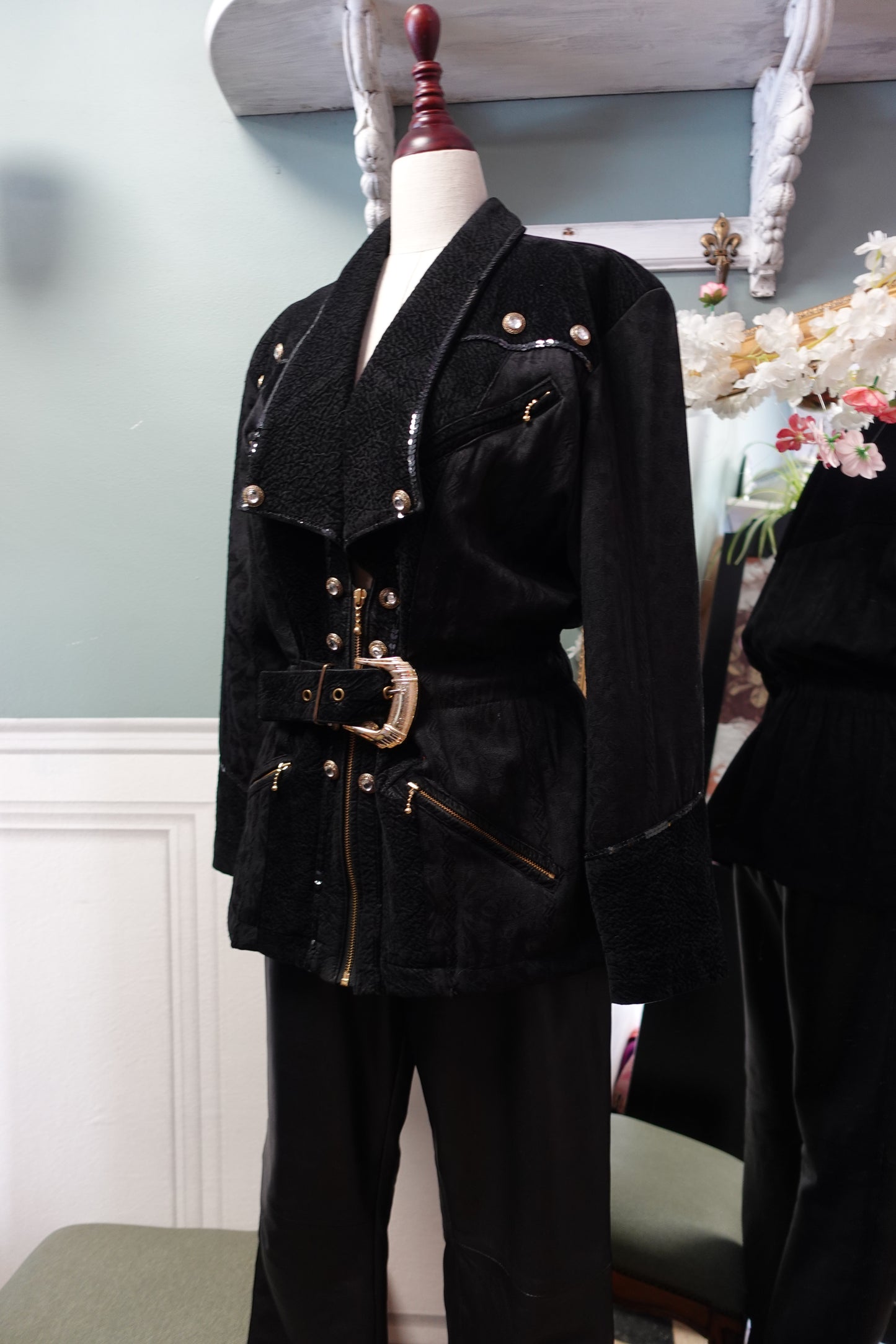 Veste Blazer Longue "Midnight" à Sequins et Ceinture — Pièce d'Archive Rétro