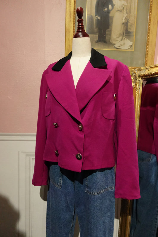 Blazer court vintage laine rose fuschia