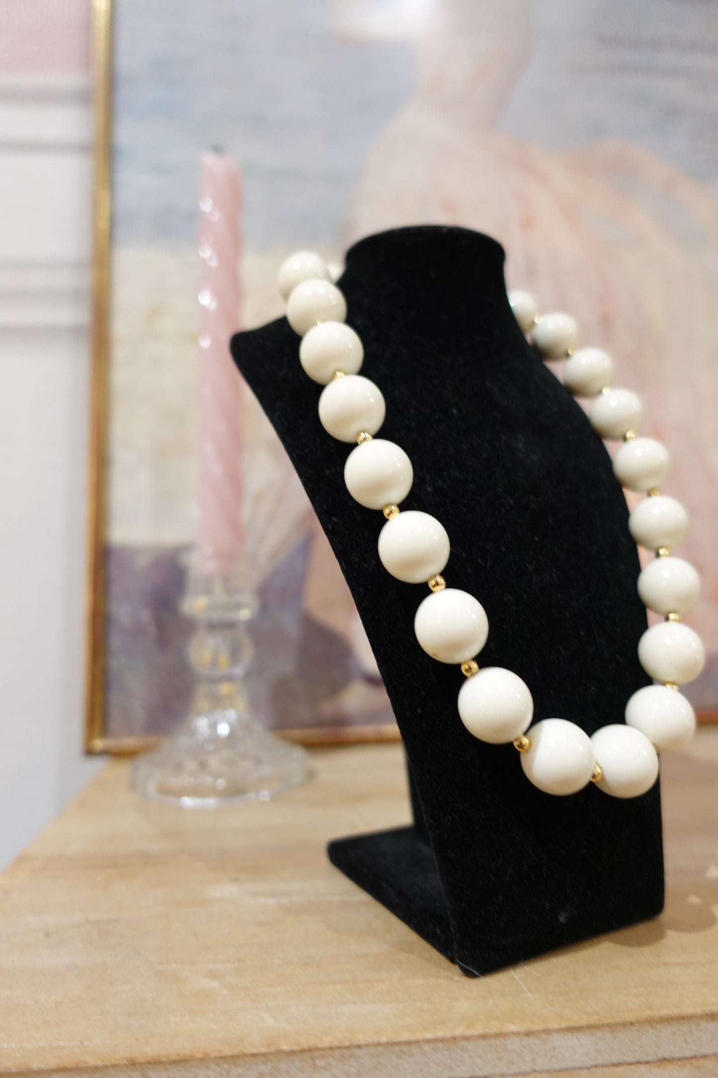 Collier vintage en perles blanches – Années 80 – 45 cm