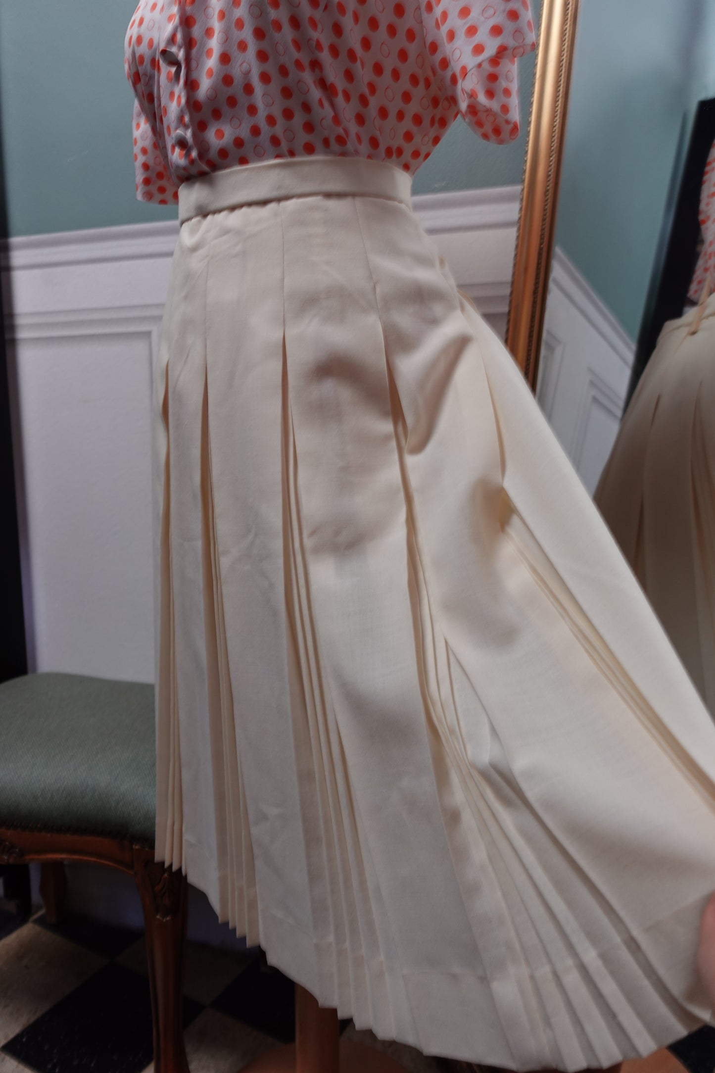 Jupe midi plissée crème vintage – Fait main