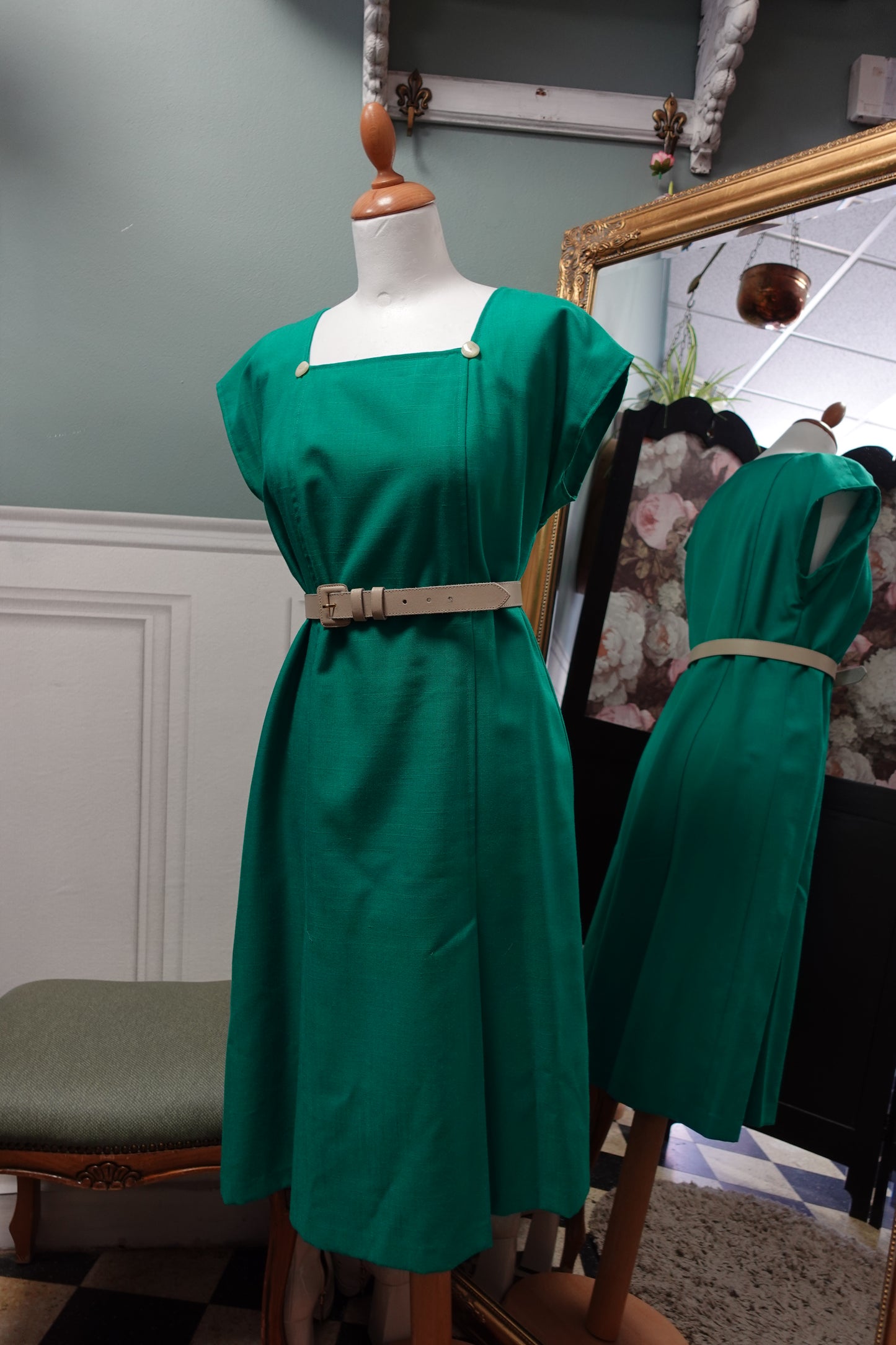 Robe midi artisanale - Verte & Fait main