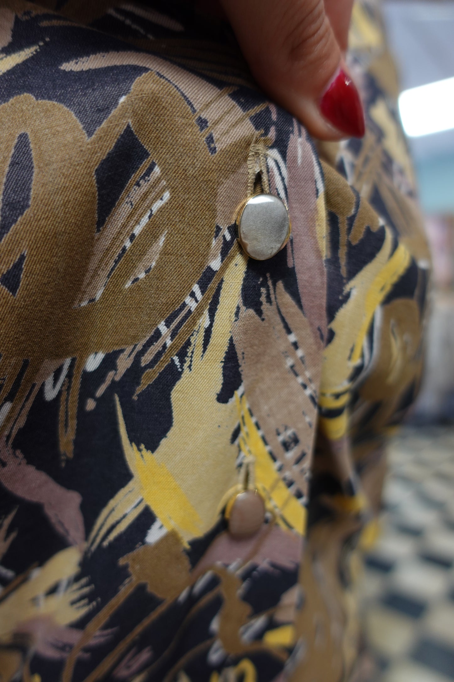 Chemise Vintage Fait Main Imprimé Arty Marron & Jaune – 100% Coton