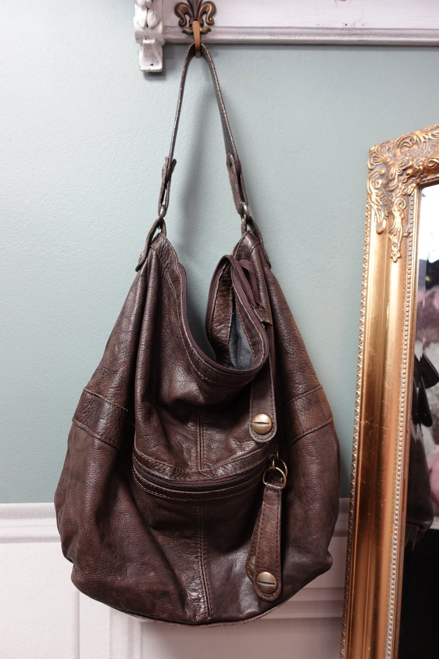 Sac hobo vintage en cuir marron