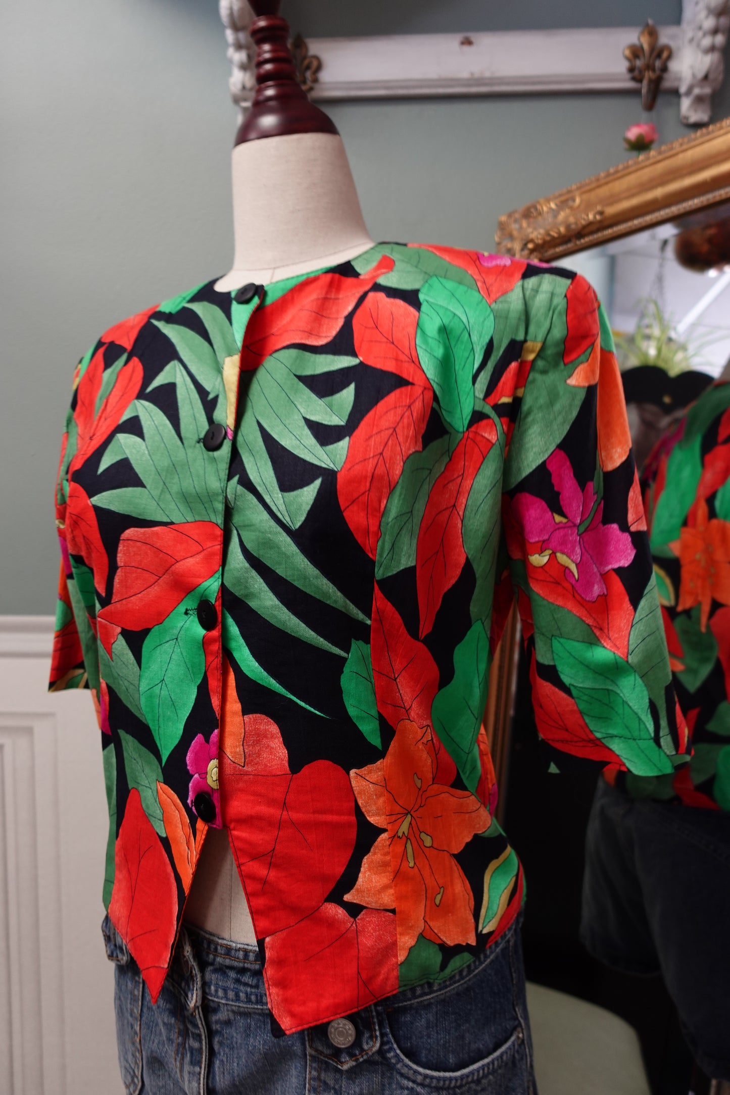 Veste-Chemise Vintage Tropicale – Sarah B. Paris (Fabriquée en France)