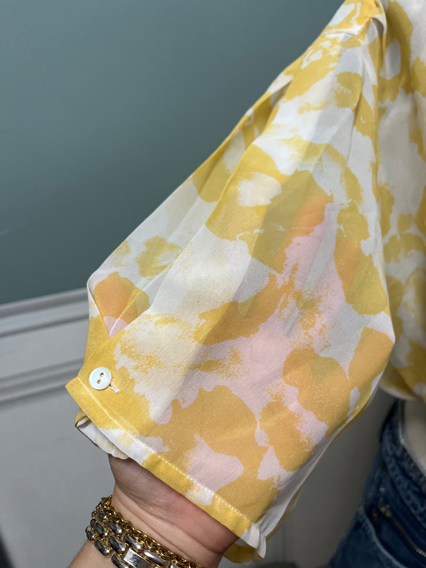 Chemisier vintage Cacharel Paris jaune imprimé – Léger et fluide