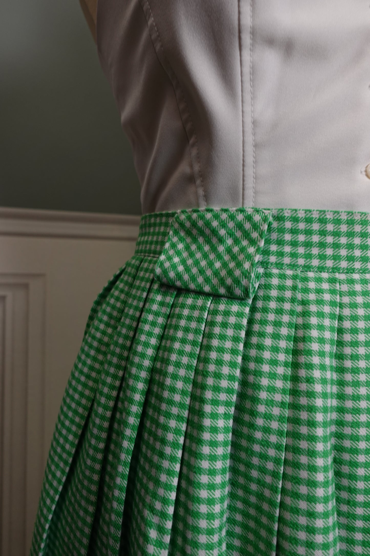 Jupe patineuse vintage verte à motif pied-de-poule – Fabriquée en France