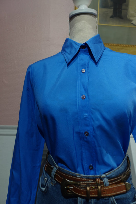 Chemise Vintage 70s Bleu Électrique - Col Pelle à Tarte Celamod Paris (T. 36/38)