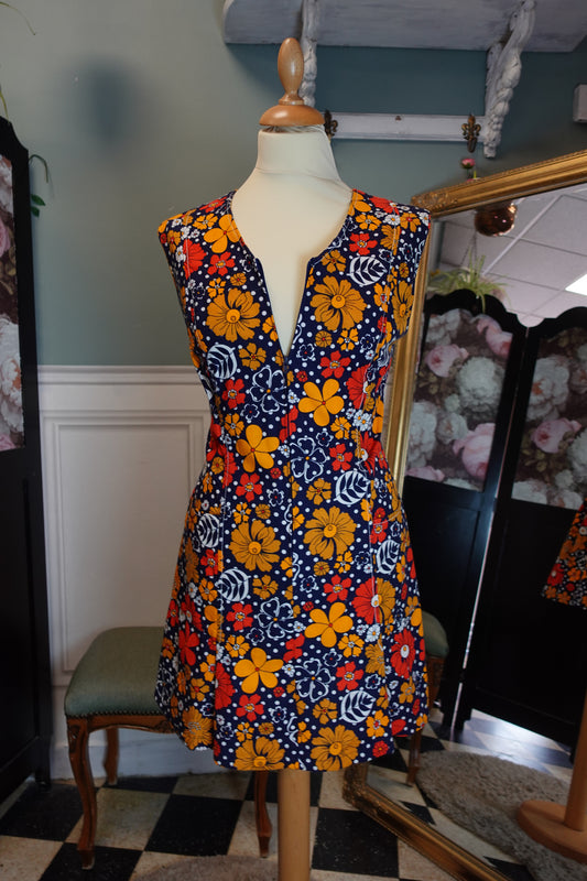 Robe vintage Hubert Made in France 60s-70s en coton fleuri – Taille 36