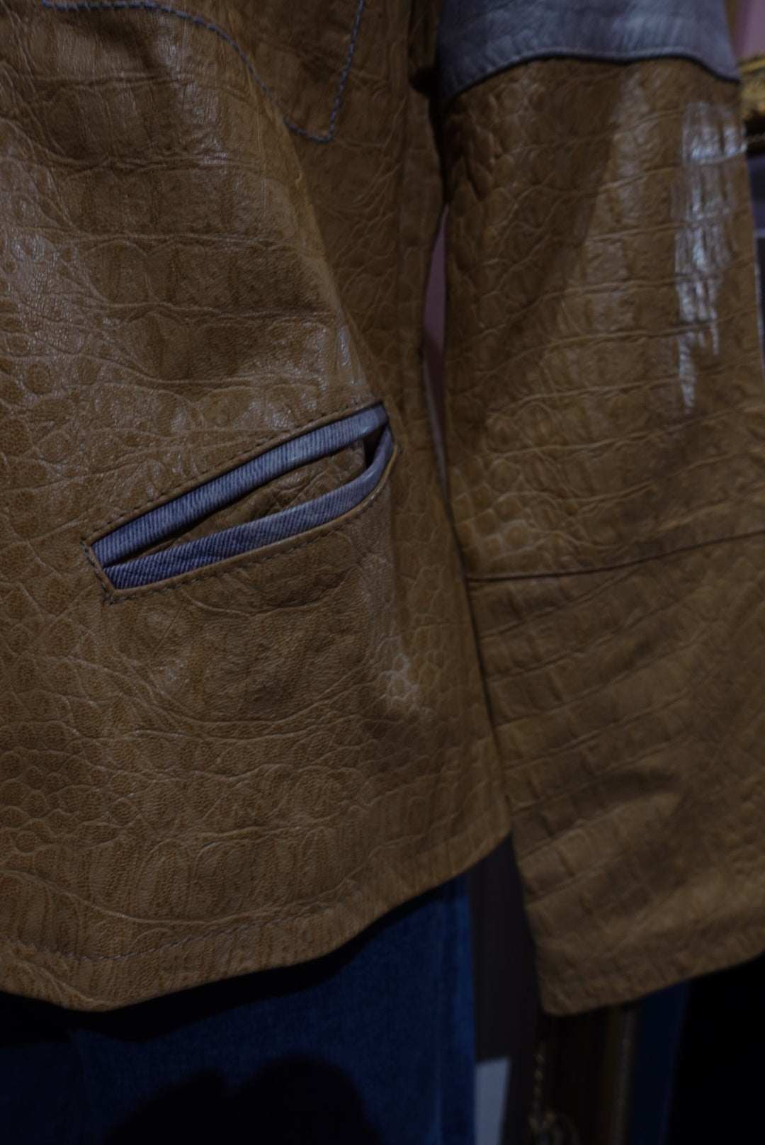 Le Biker "Cavalli" — Cuir Croco & Effet Denim (Luxe Vintage)