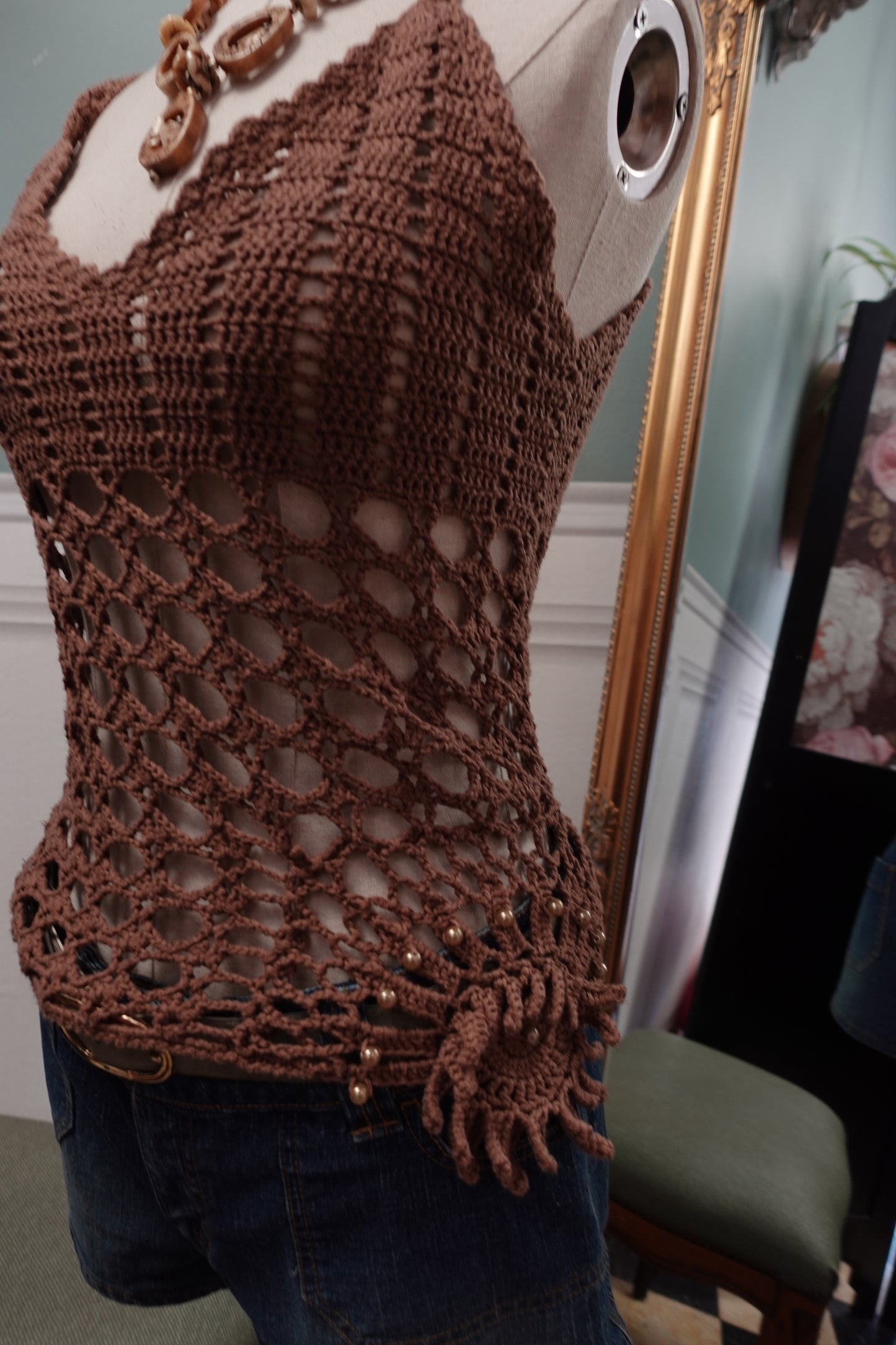 Top en crochet ajouré "Ipanema" – Marron Chocolat
