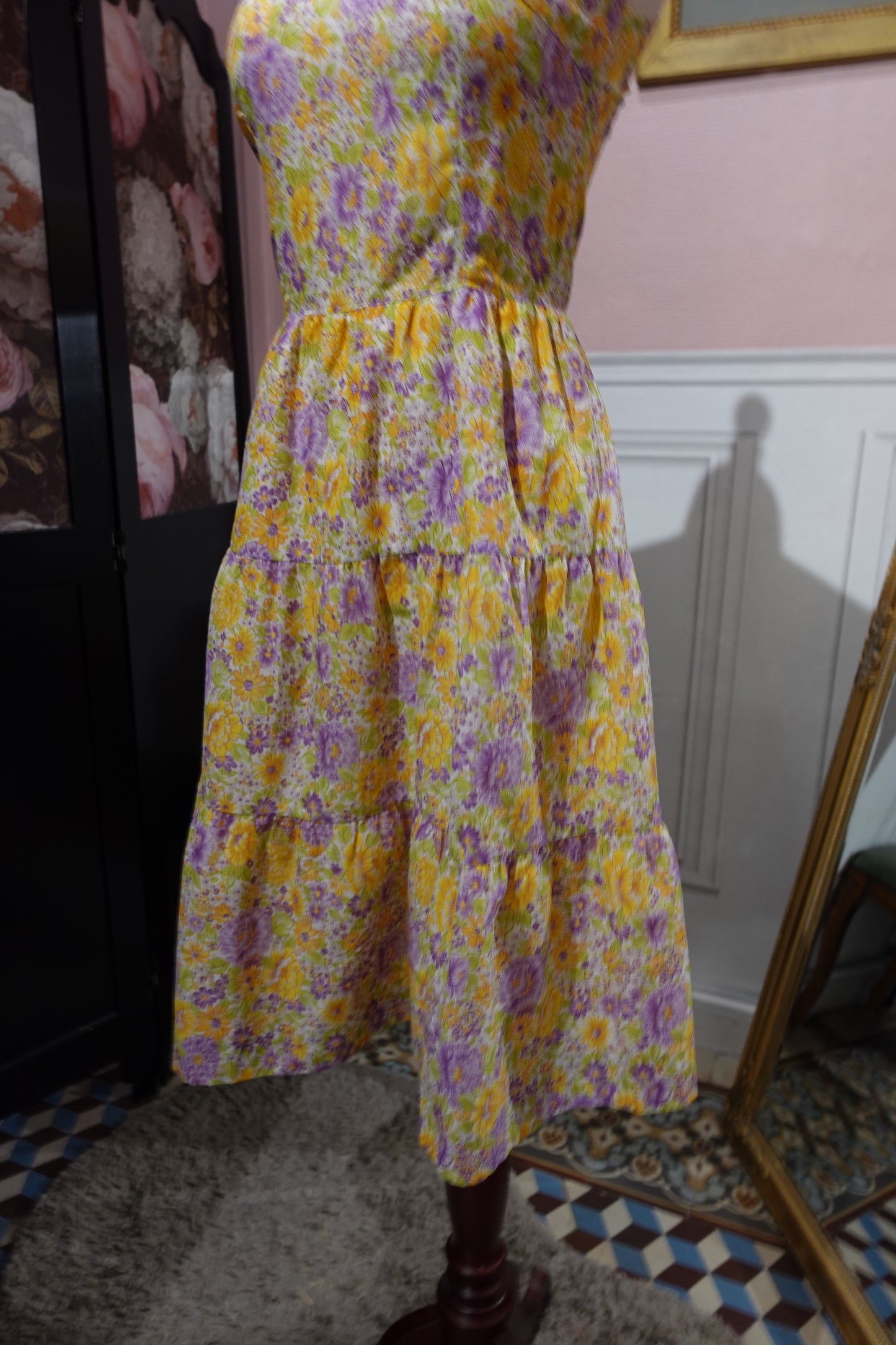 Robe fleurie vintage jaune & violette