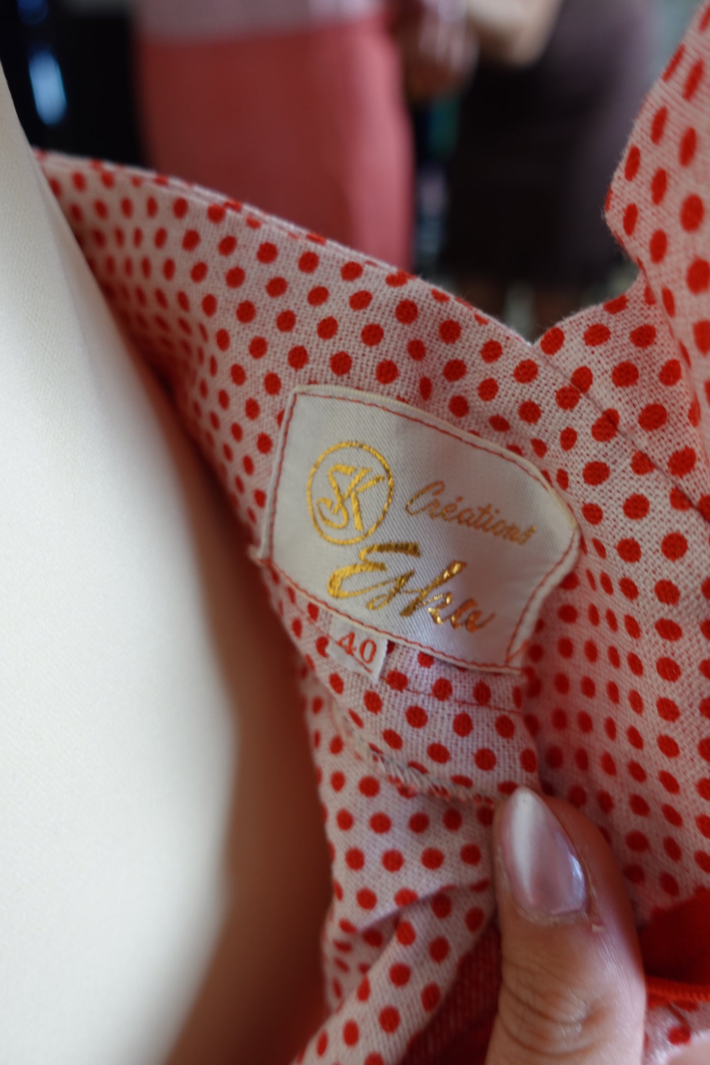 Robe salopette vintage rouge à pois – Taille S