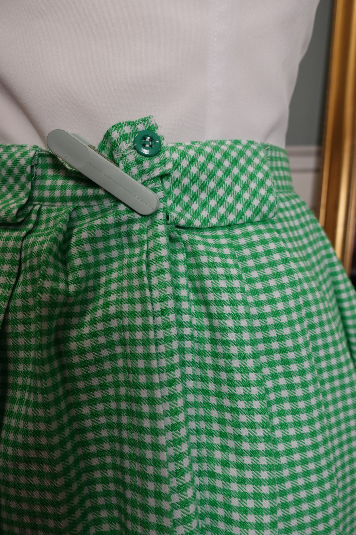 Jupe patineuse vintage verte à motif pied-de-poule – Fabriquée en France