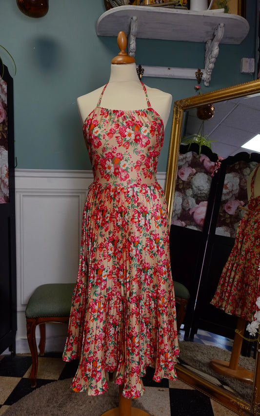 Robe midi dos nu plissée – Imprimé Floral John Rag Vintage