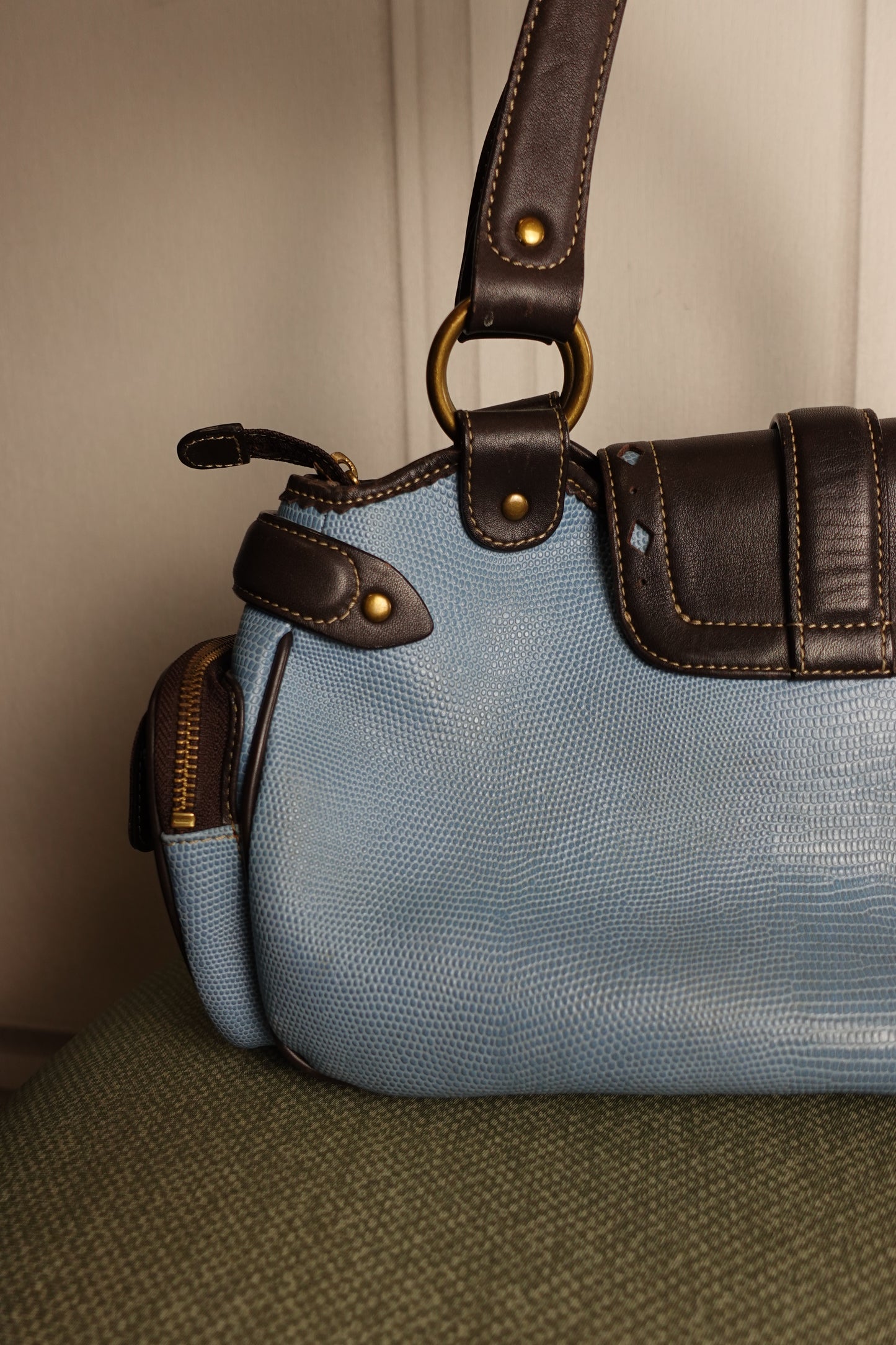 Sac à main vintage SOCO en cuir bleu ciel