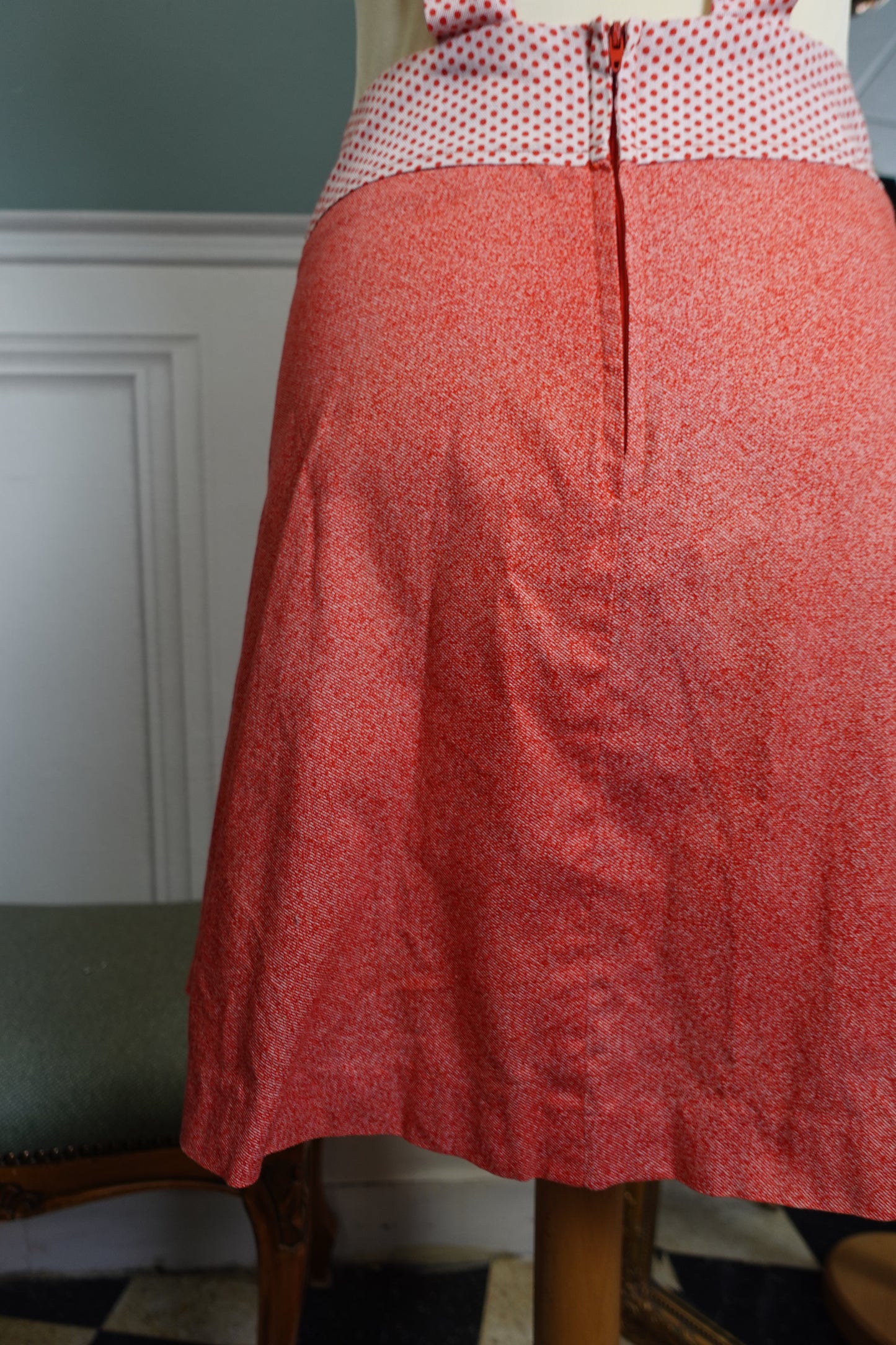 Robe salopette vintage rouge à pois – Taille S