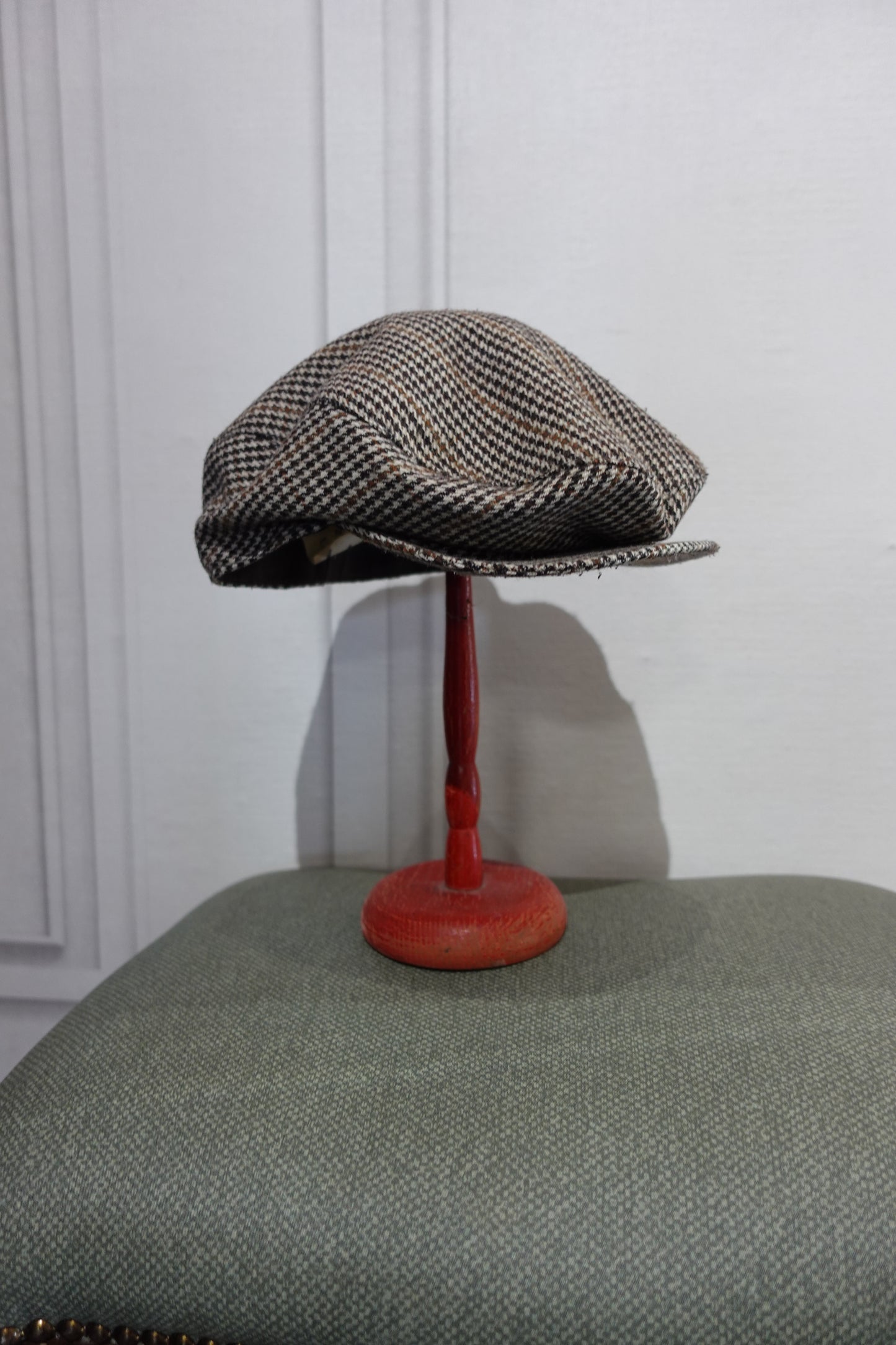 Casquette Gavroche Vintage en Laine - Motif Chevrons Marron