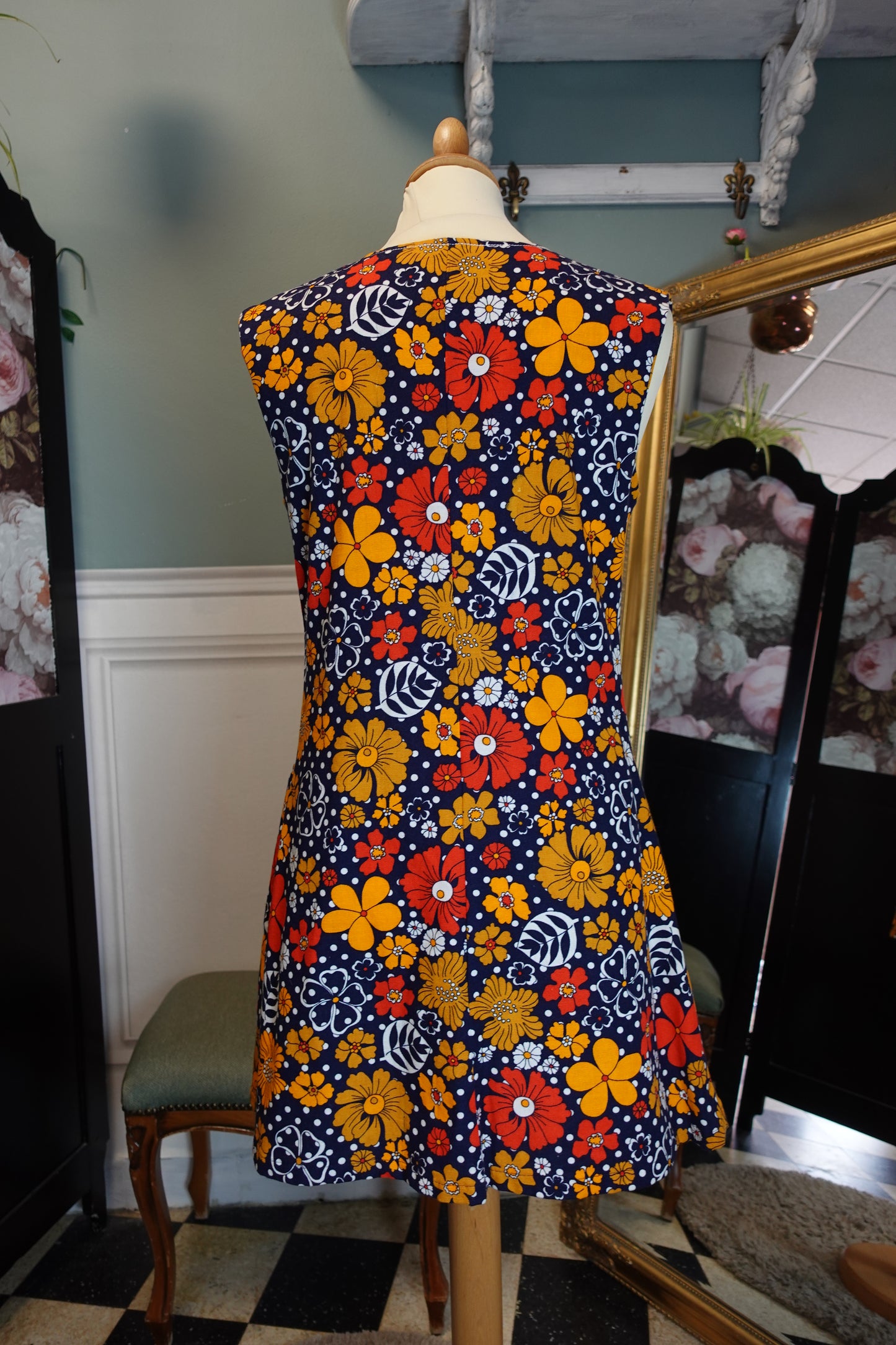 Robe vintage Hubert Made in France 60s-70s en coton fleuri – Taille 36