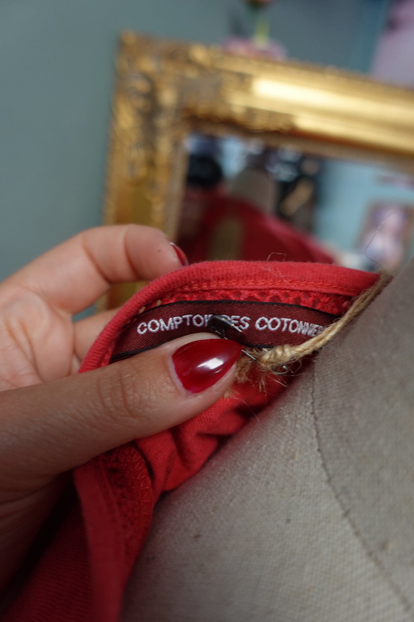 T-shirt Rouge Corail Comptoir des Cotonniers – Détails Dentelle Échelle (Taille S)