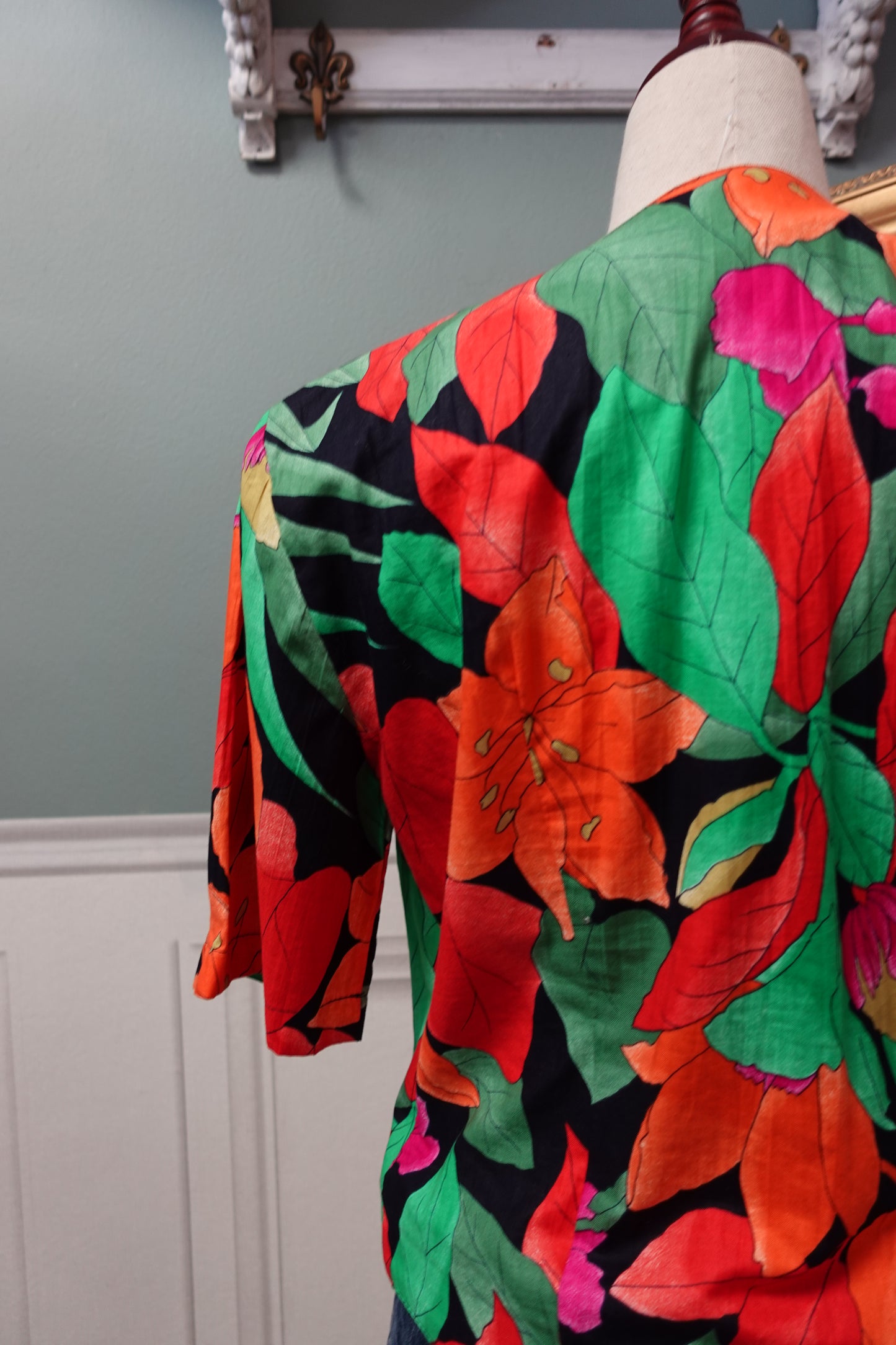 Veste-Chemise Vintage Tropicale – Sarah B. Paris (Fabriquée en France)