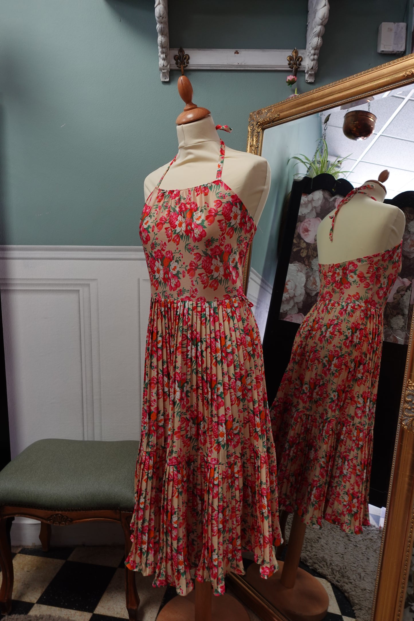 Robe midi dos nu plissée – Imprimé Floral John Rag Vintage