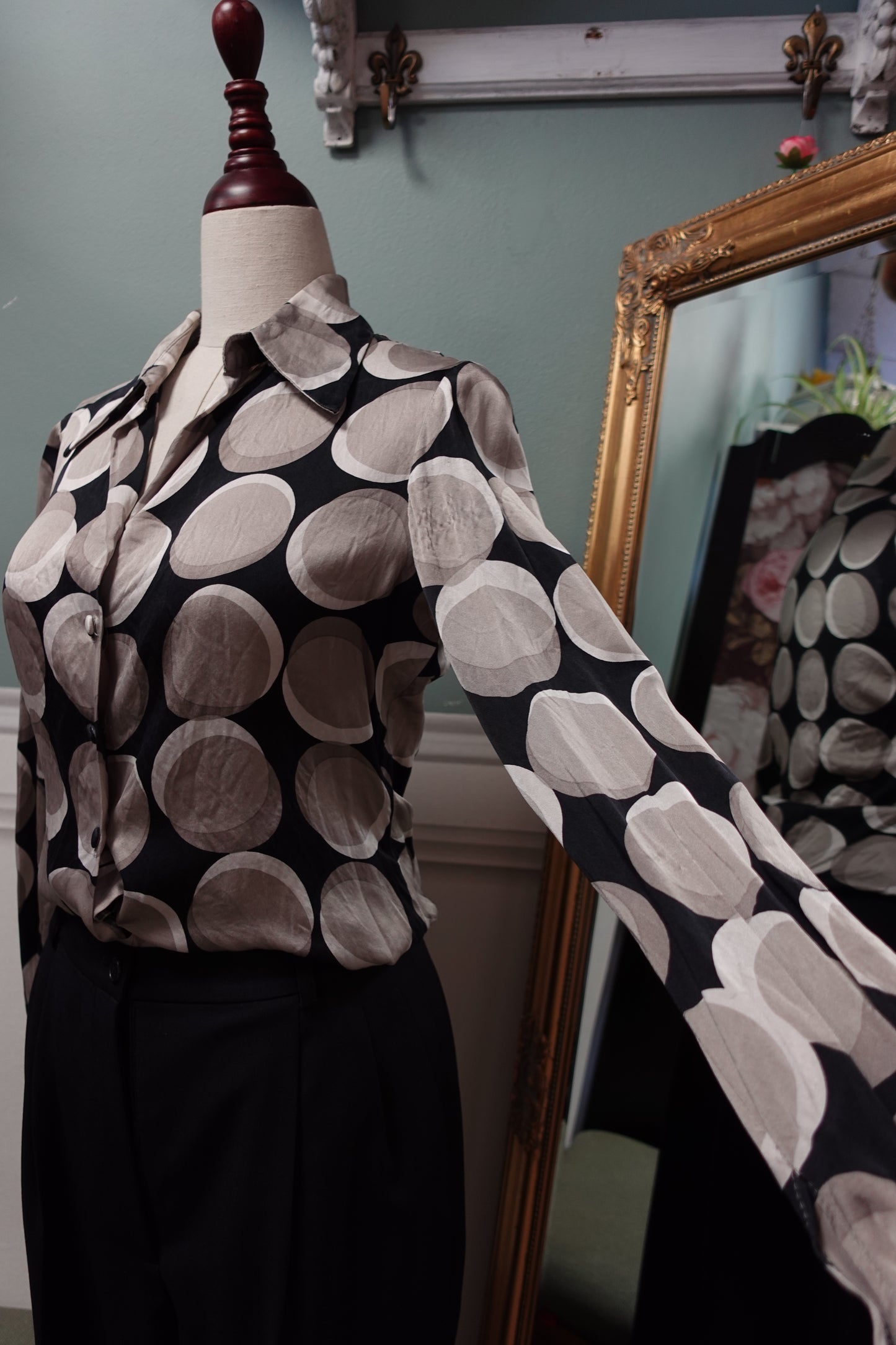 Chemise Caroll 100 % soie Made in France imprimé graphique T36