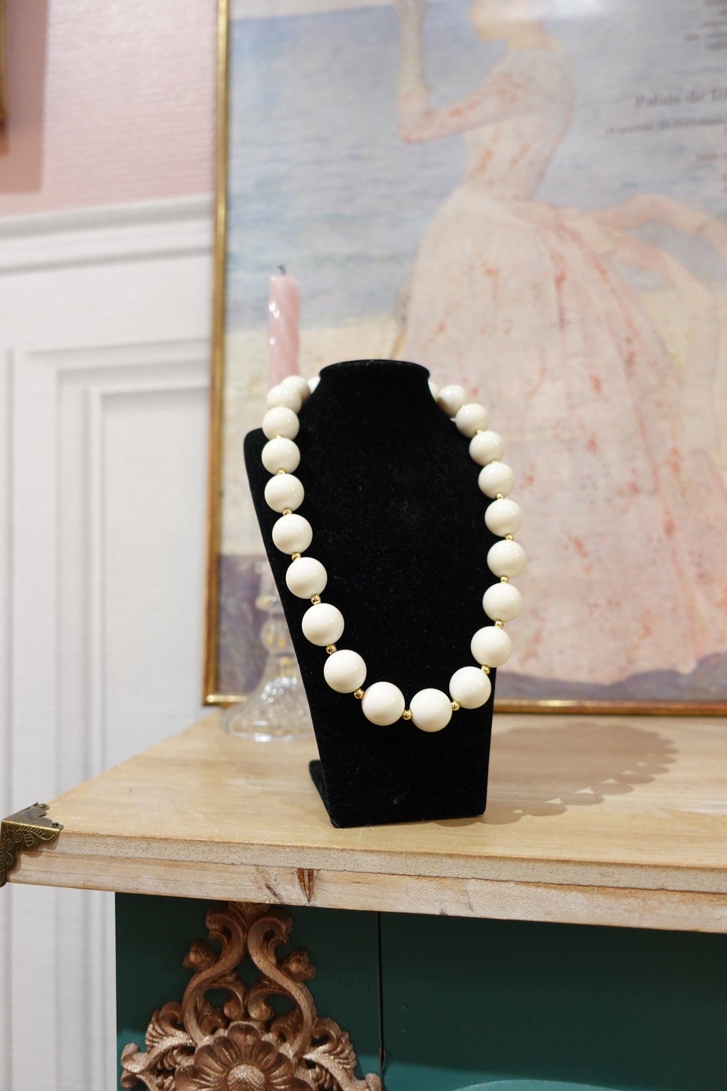 Collier vintage en perles blanches – Années 80 – 45 cm