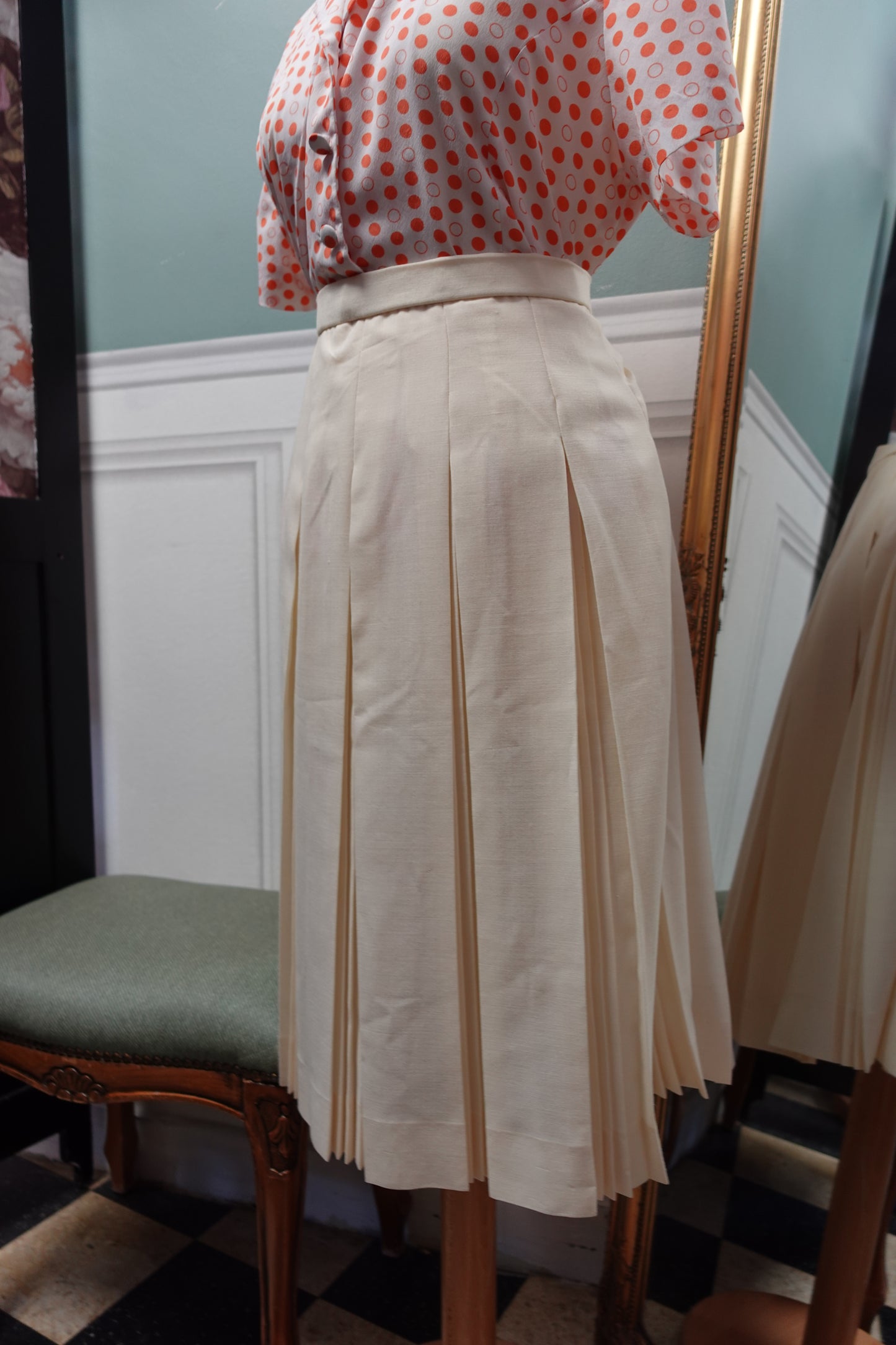Jupe midi plissée crème vintage – Fait main