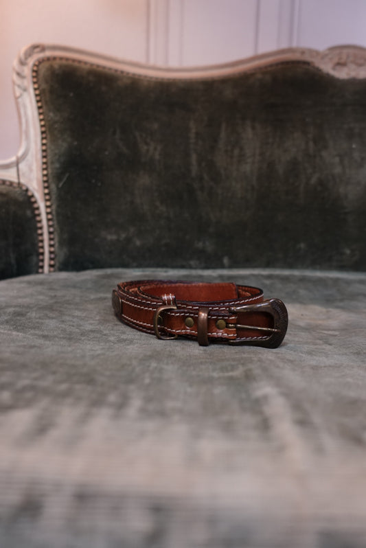 Ceinture Vintage Western en Cuir Marron - Motifs Aigles - Made in France (T.95)