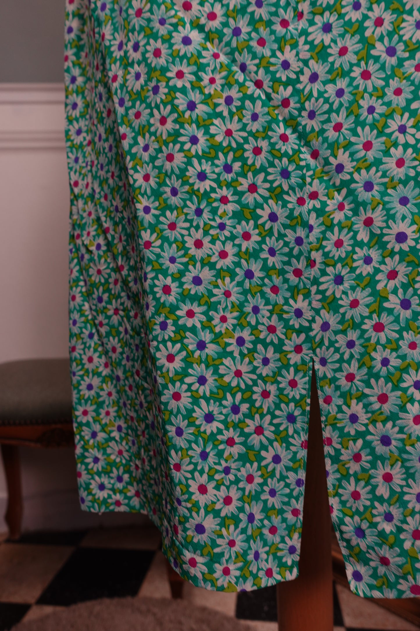Jupe vintage verte à fleurs – Mi-longue doublée