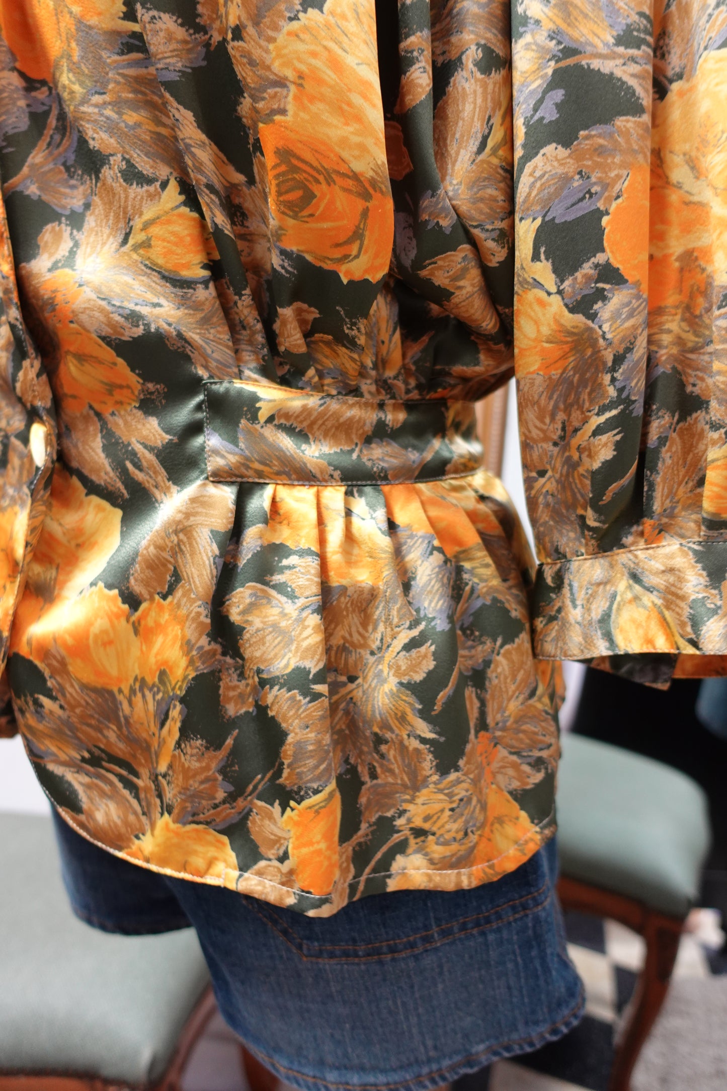 Chemisier architectural "Daphné" – Fleuri Kaki & Jaune Orangé – Made in France