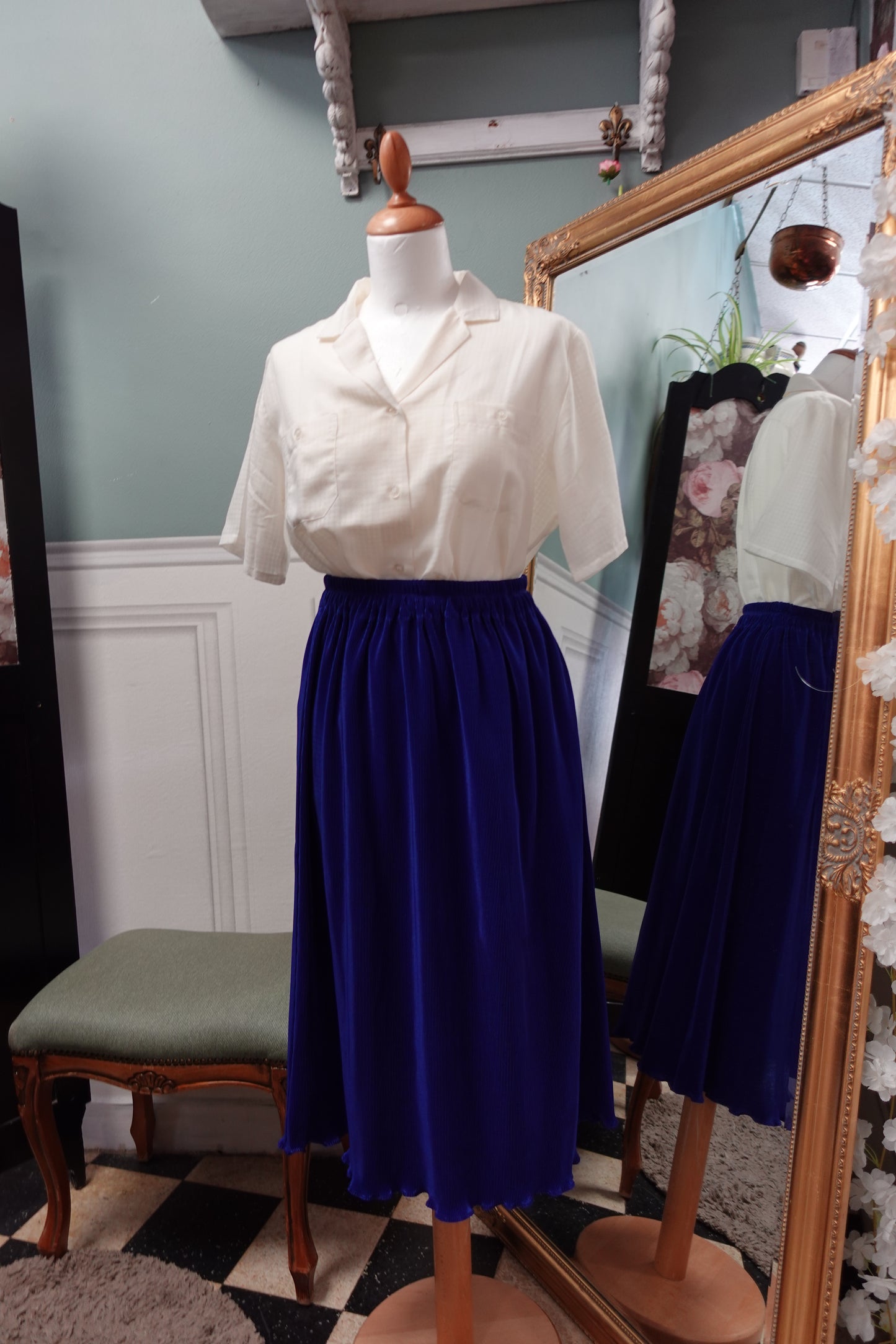 Jupe midi micro-plissée – Bleu Électrique