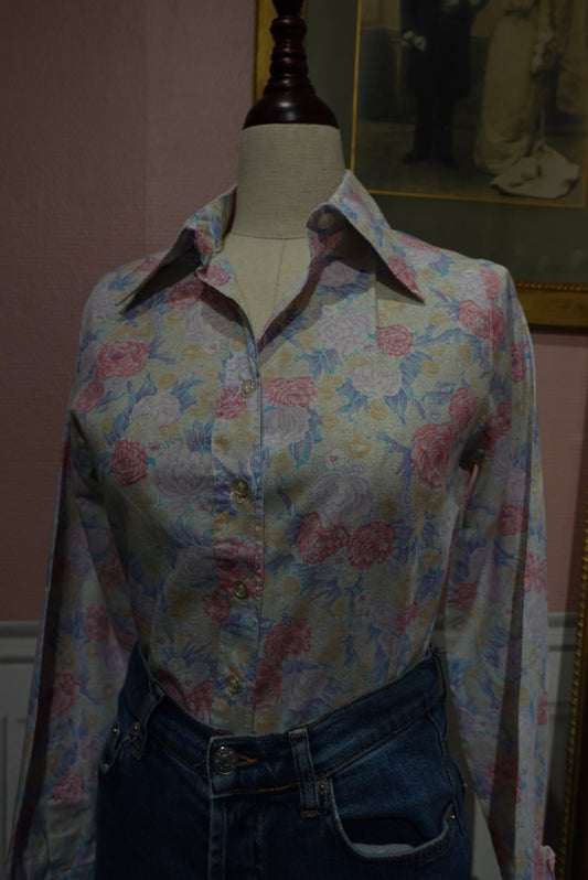 Chemisier Vintage en Coton Léger - Imprimé Bouquet Pastel