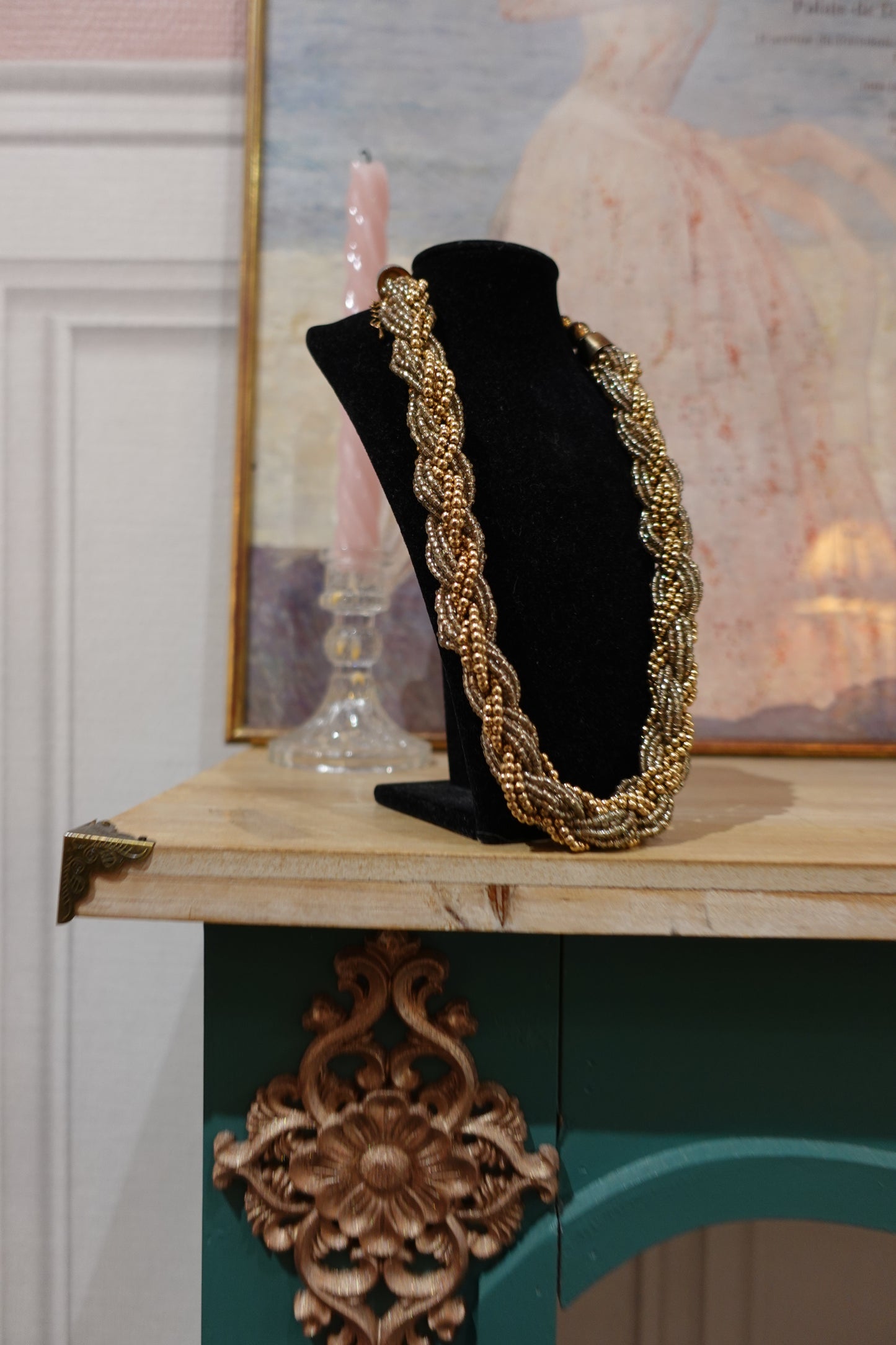 Collier vintage torsadé doré et argenté – Années 80