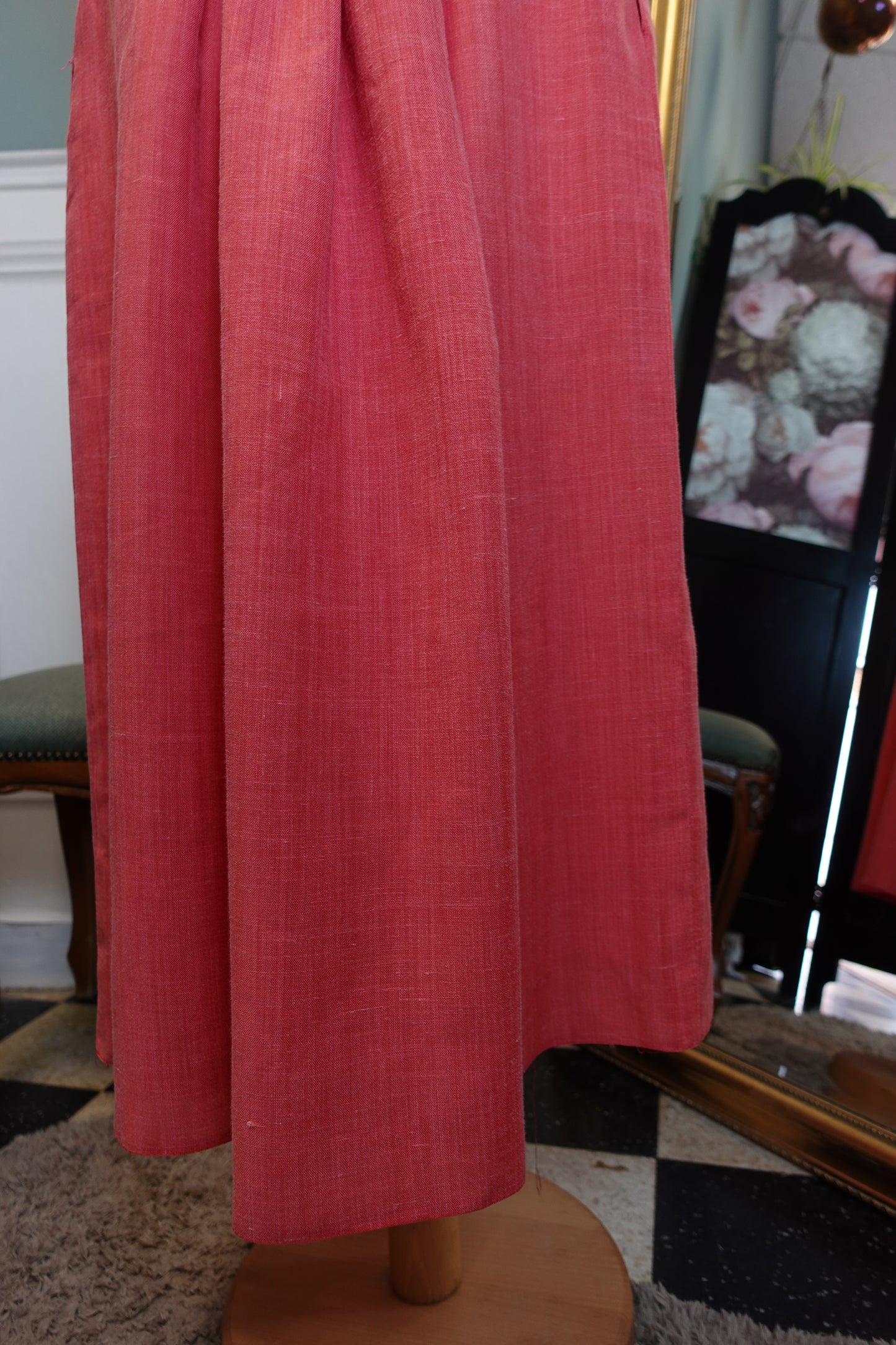 Jupe vintage rose taille haute en lin mélangé
