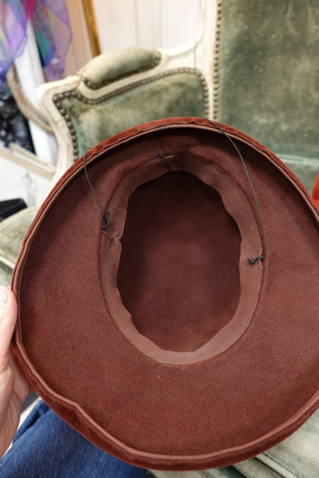Chapeau Vintage en Feutre Velours Marron - Style "Toque" à Poser (Petit Tour / Bibi)
