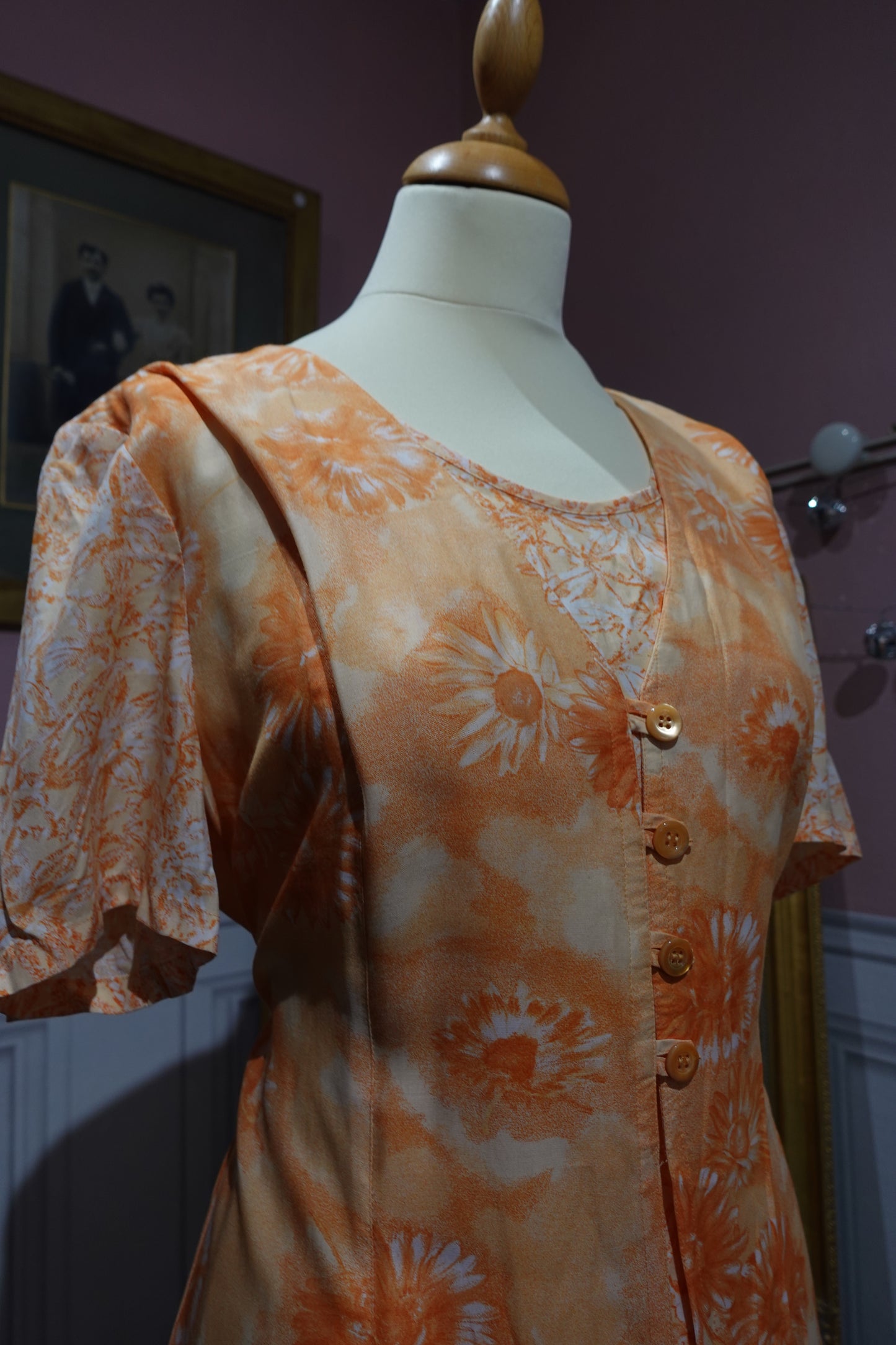 Robe Midi Vintage "Mandarine Florale" – Ajustable & Fluide