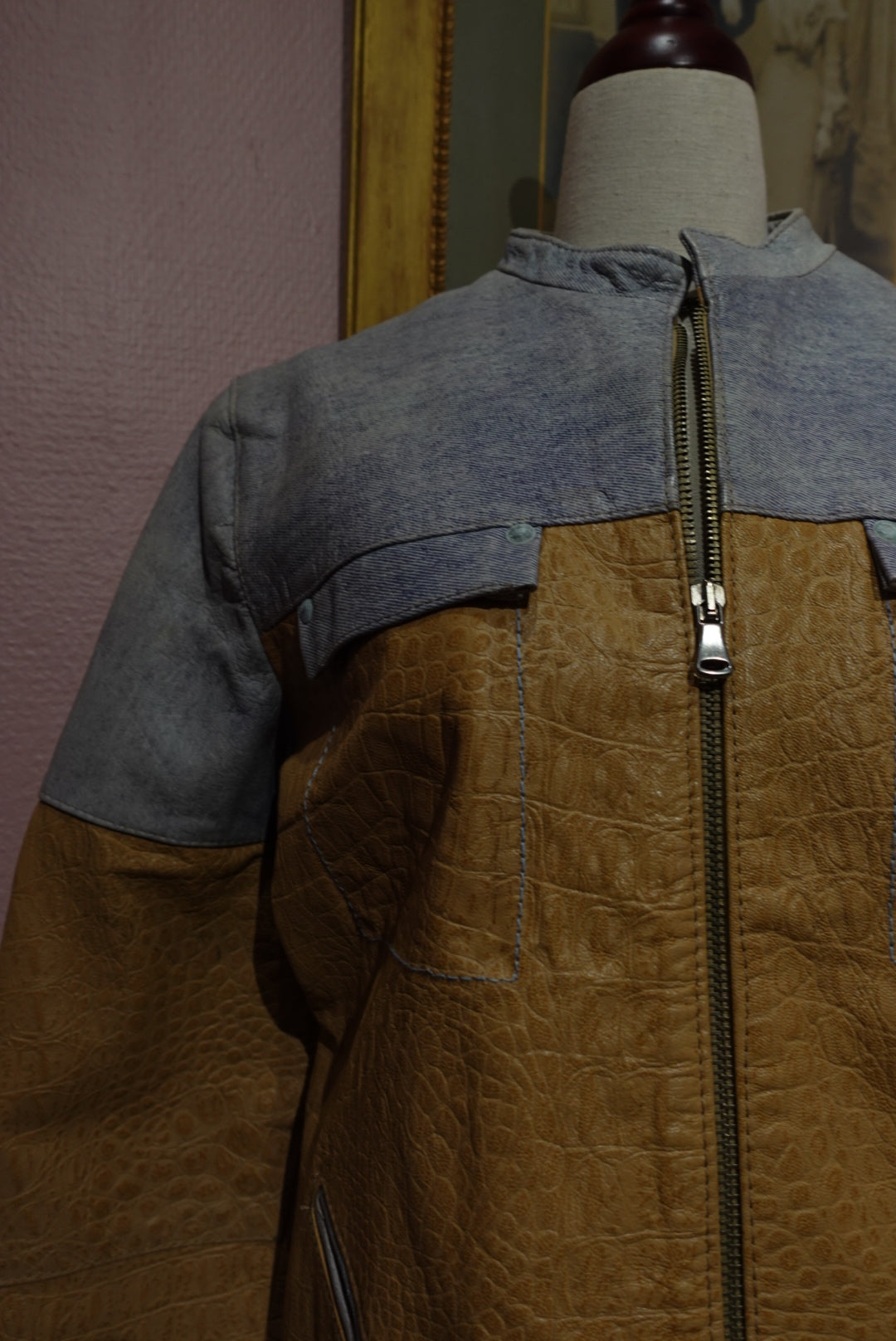 Le Biker "Cavalli" — Cuir Croco & Effet Denim (Luxe Vintage)