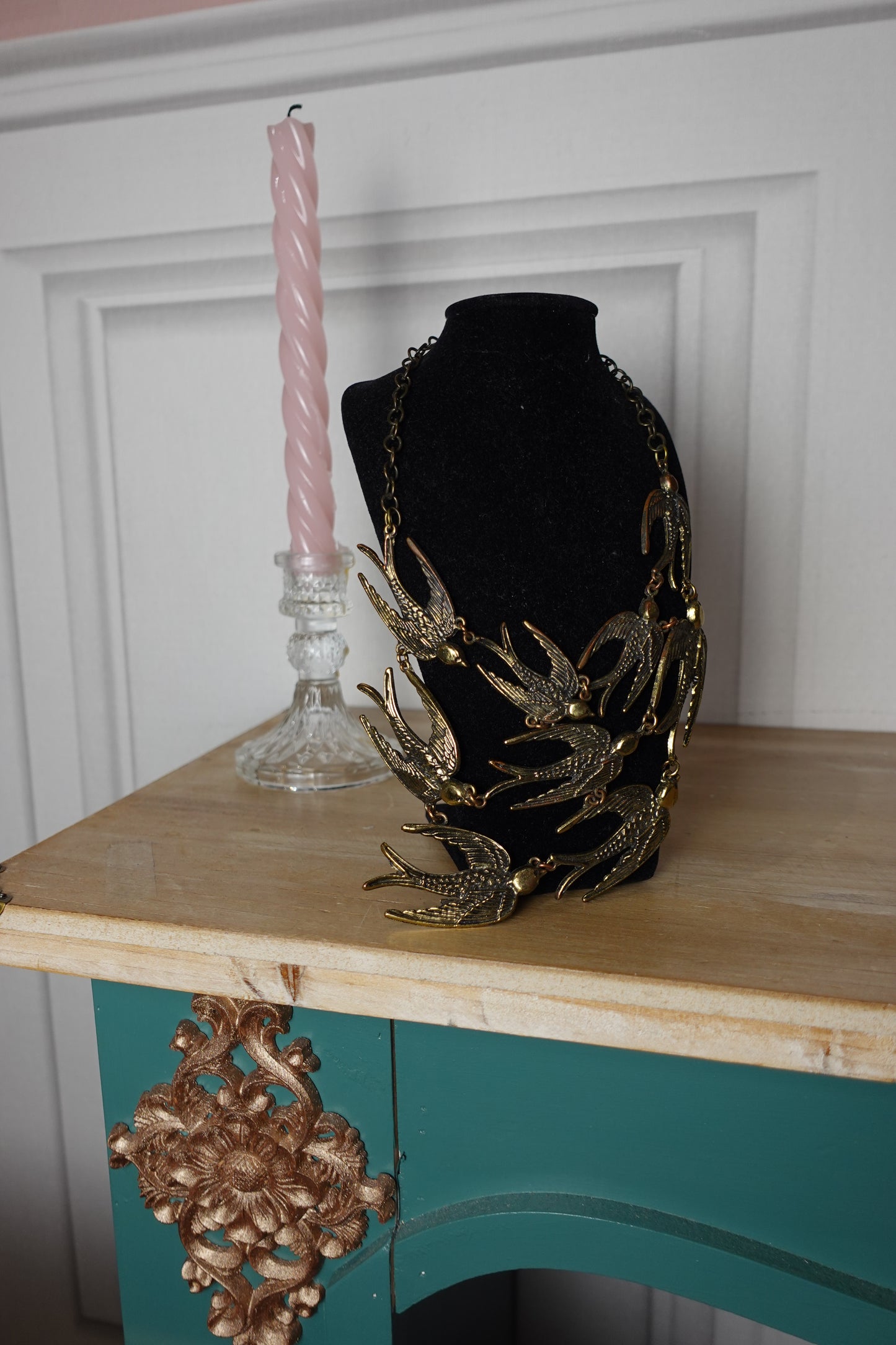 Collier vintage Hirondelles en métal doré