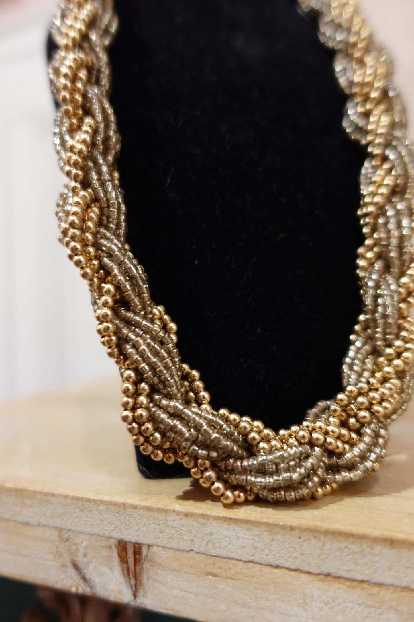 Collier vintage torsadé doré et argenté – Années 80