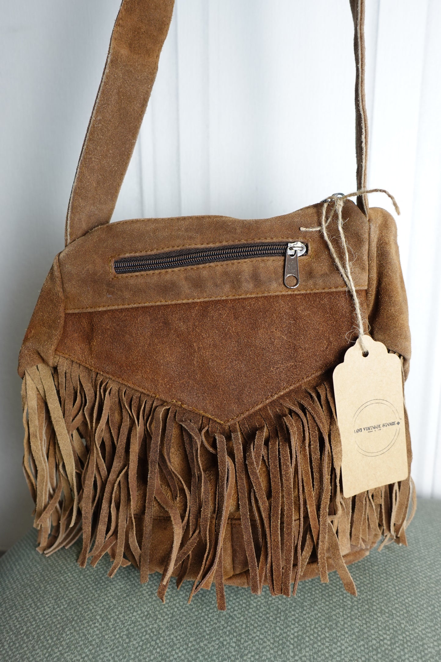 Sac bandoulière vintage en cuir suédé – Design veste western